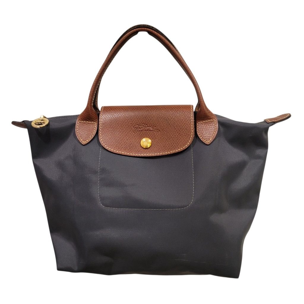 Longchamp LONGCHAMP Women's Gray Pliage Medium Leather Trim Double Top Size ONE SIZE - 4 Thumbnail
