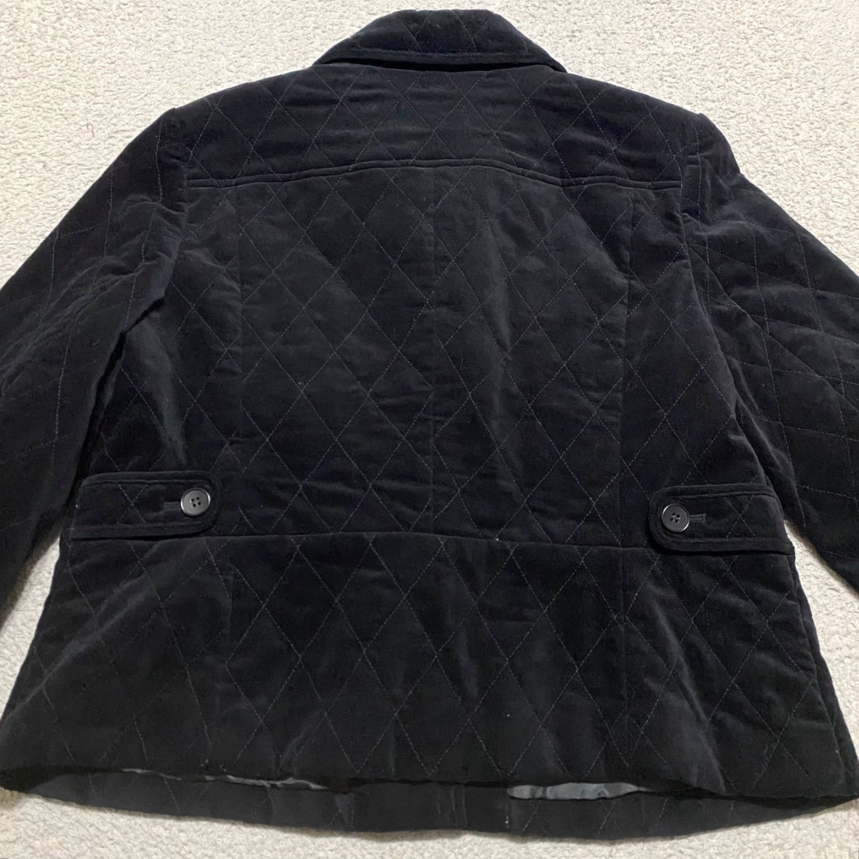 Talbots Talbots Jacket Womens 16P Petites Black Quilted Long Sleeve Lined Button Up - Velvet Cotton Blend - Short - Classic style - Vintage No - 2010s? Size XXL / US 16-18 / IT 52-54 - 2 Thumbnail
