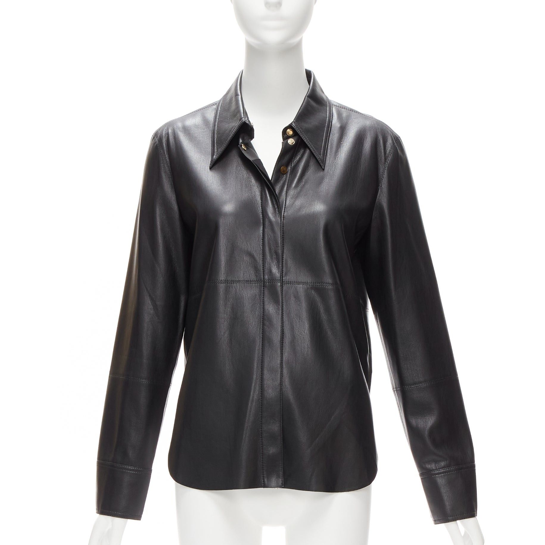 Nanushka NANUSHKA black vegan leather hidden placket long sleeve shirt S Size S / US 4 / IT 40 - 1 Thumbnail