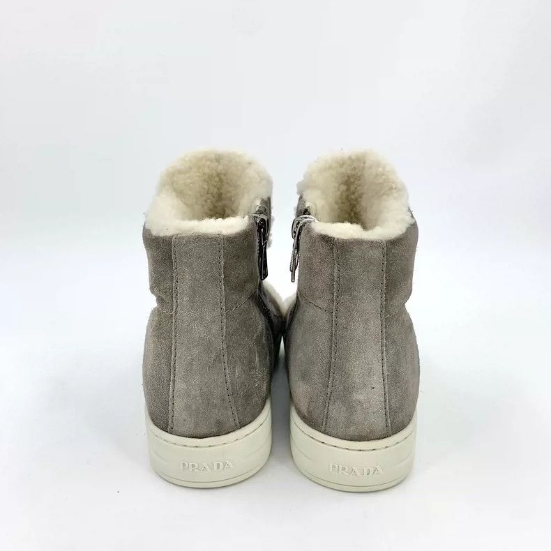 Prada Prada Gray Brown Cotton Fur Sneakers -2505 Size US 5.5 / EU 38 - 4 Thumbnail