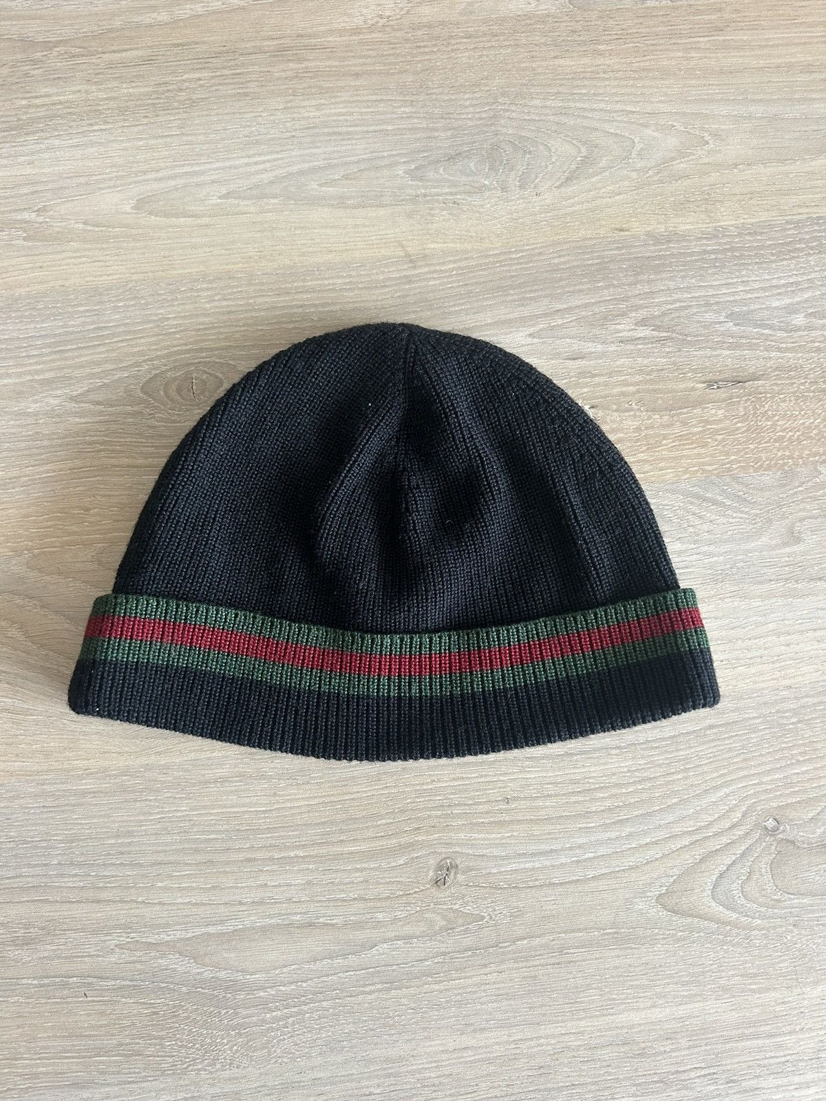 Gucci Black Wool/Silk Blend Beanie with Web Detail | Grailed