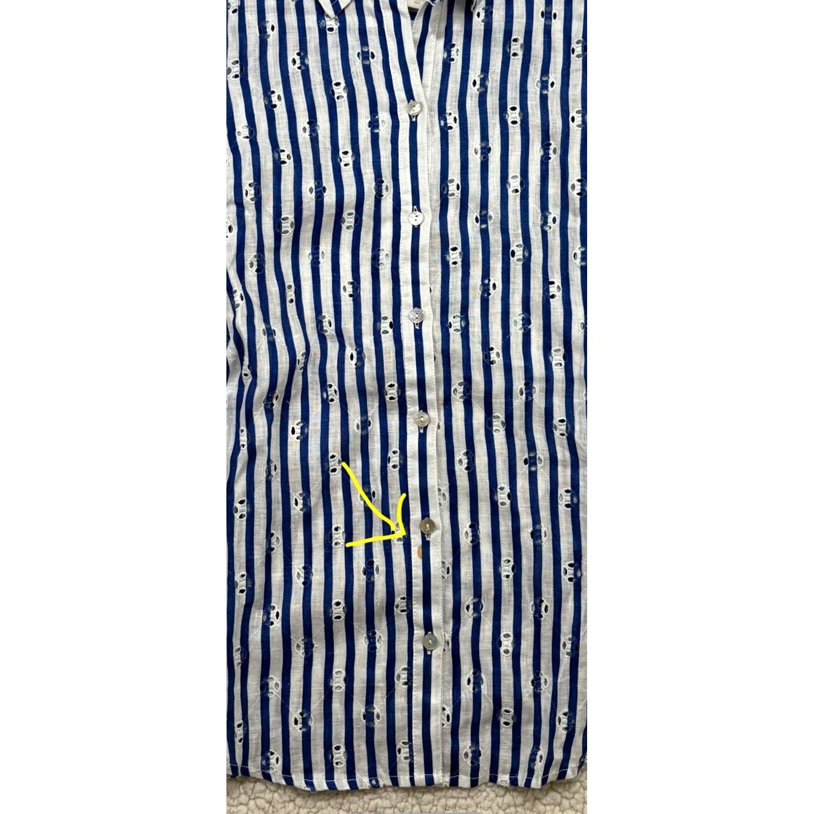 Vintage Chico's Button-Up Linen Blue & White Stripe Eyelet Embroidered Top, Size S, 3/4 Sleeve, Collared, Lightweight, Breathable, Regular Fit, Women Size S / US 4 / IT 40 - 7 Thumbnail