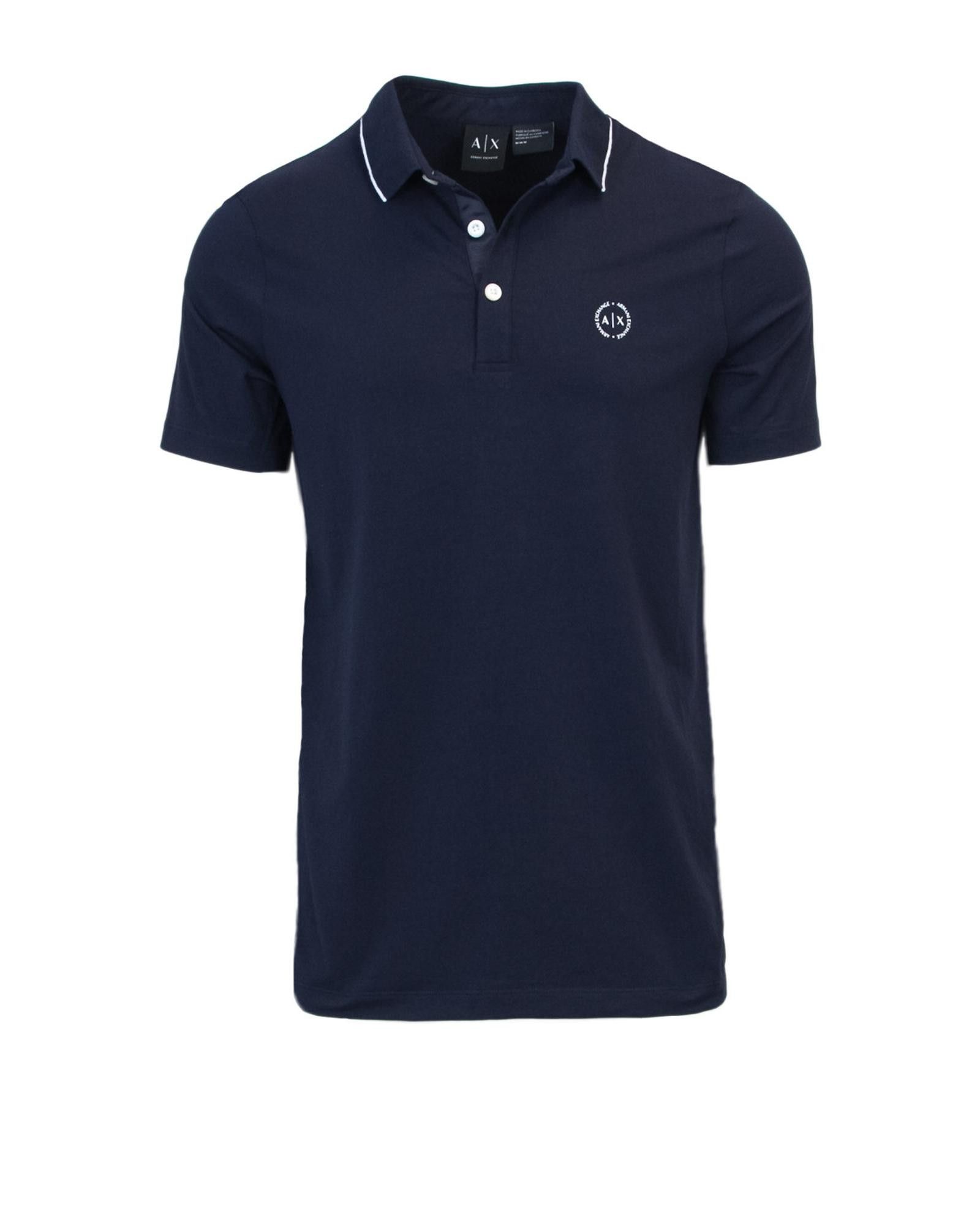 image of Armani Exchange Short-Sleeved Button-Fastening Polo in Blue, Men's (Size 2XL)