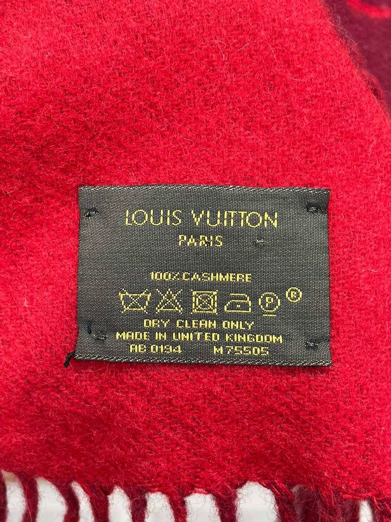Louis Vuitton LOUIS VUITTON Red presbyopic cashmere fringe scarf 2504-Nex Size ONE SIZE - 6 Thumbnail