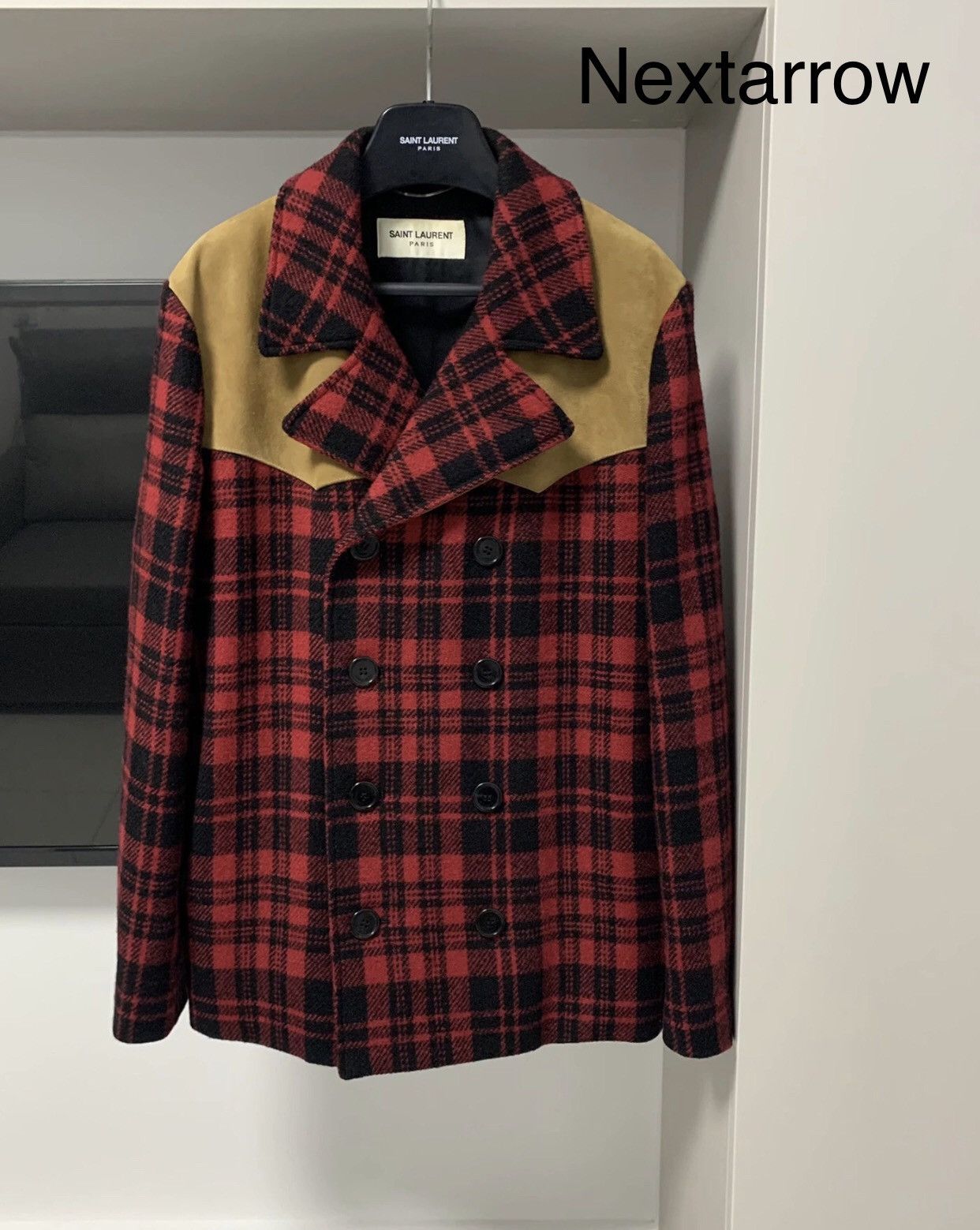 Saint Laurent Paris × Yves Saint Laurent Saint laurent Paris slp first-line red plaid suede coat Size US L / EU 52-54 / 3 - 1 Thumbnail