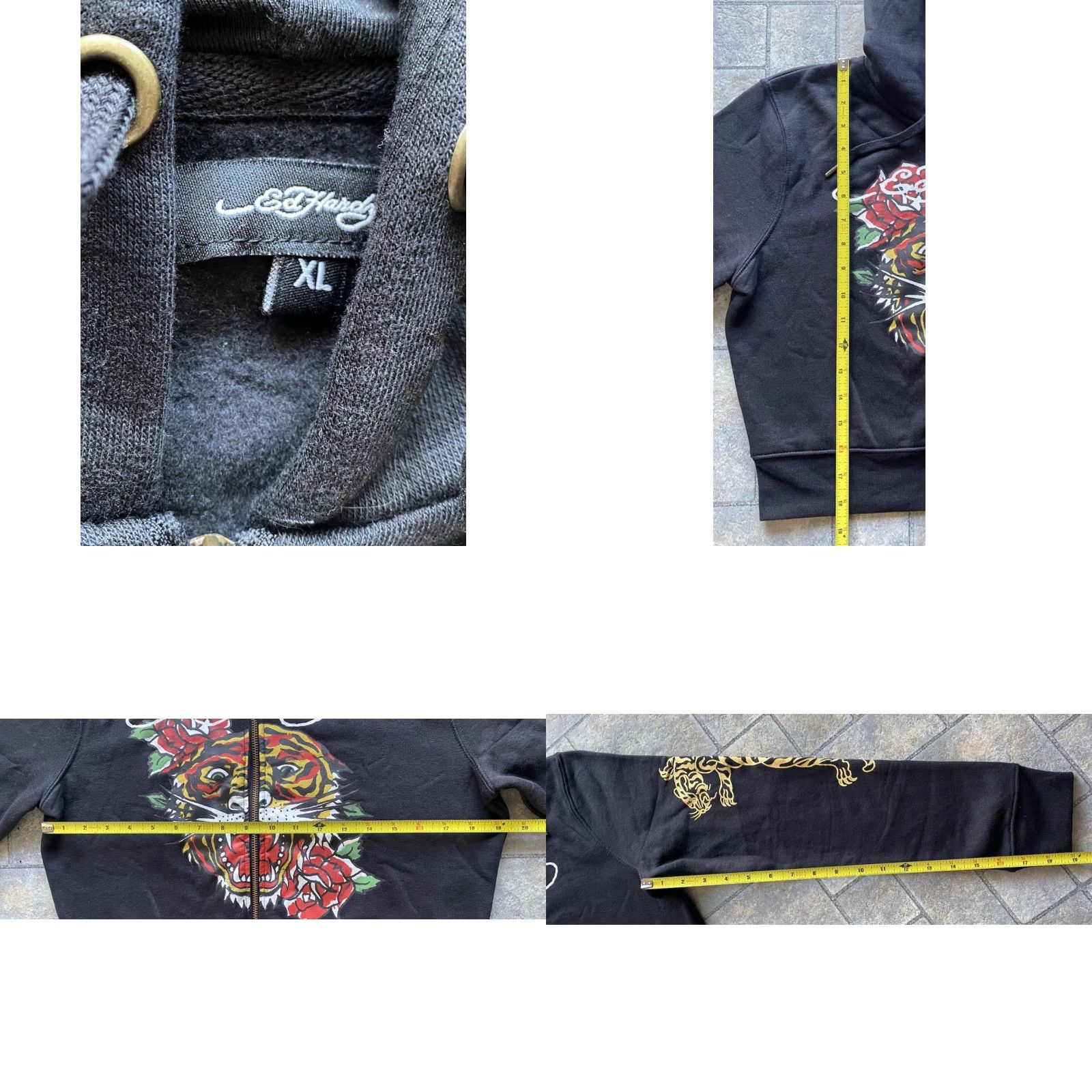 Ed Hardy Ed Hardy Hoodie Womens XL Tiger Y2K Black Cropped Zip Up Roses Tattoo Graphic Print Pockets Full Zip Size XL / US 12-14 / IT 48-50 - 8 Thumbnail