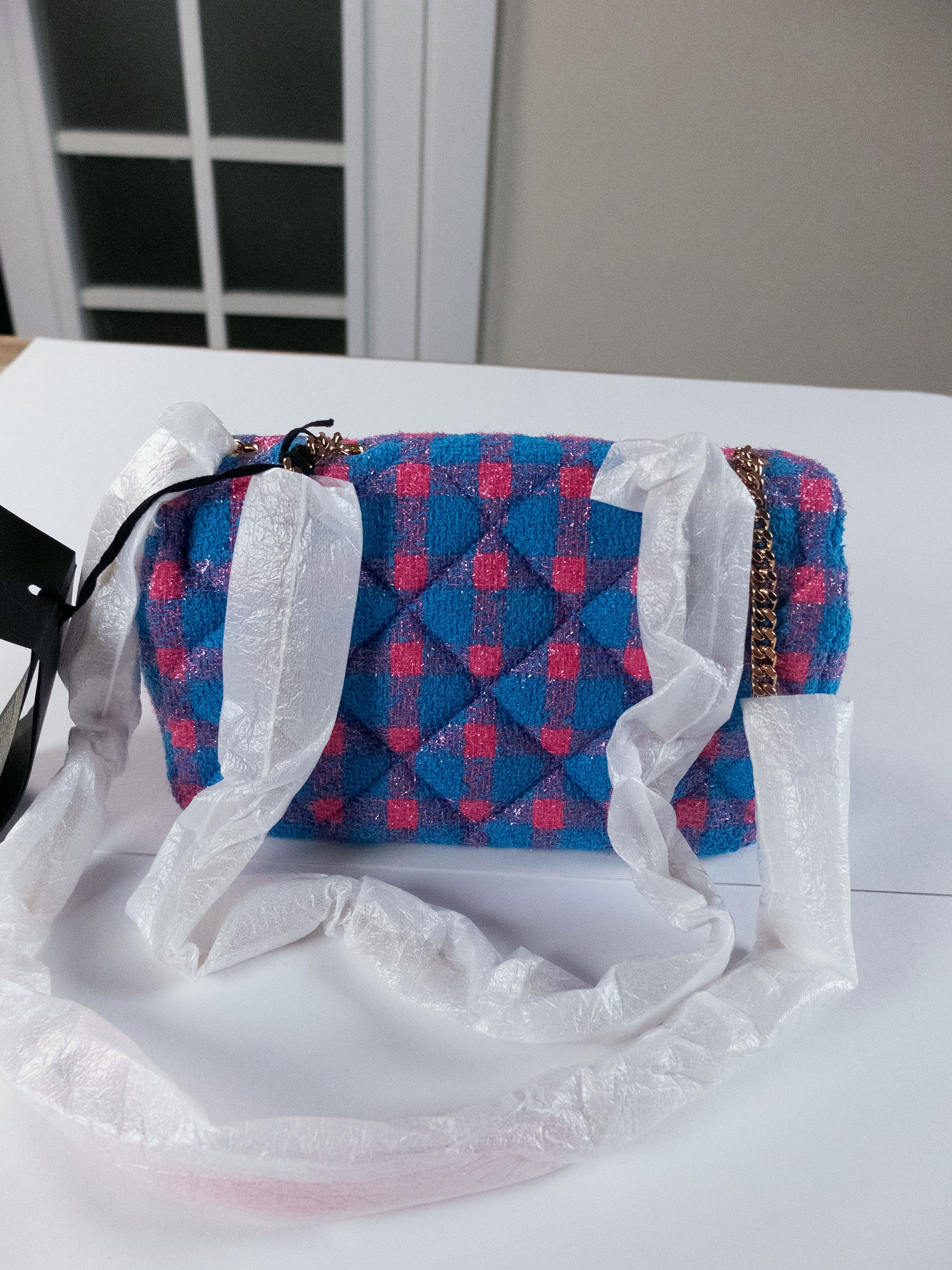 Versace VERSACE La Medusa pink blue tweed chain strap shoulder bag Size ONE SIZE - 9 Thumbnail