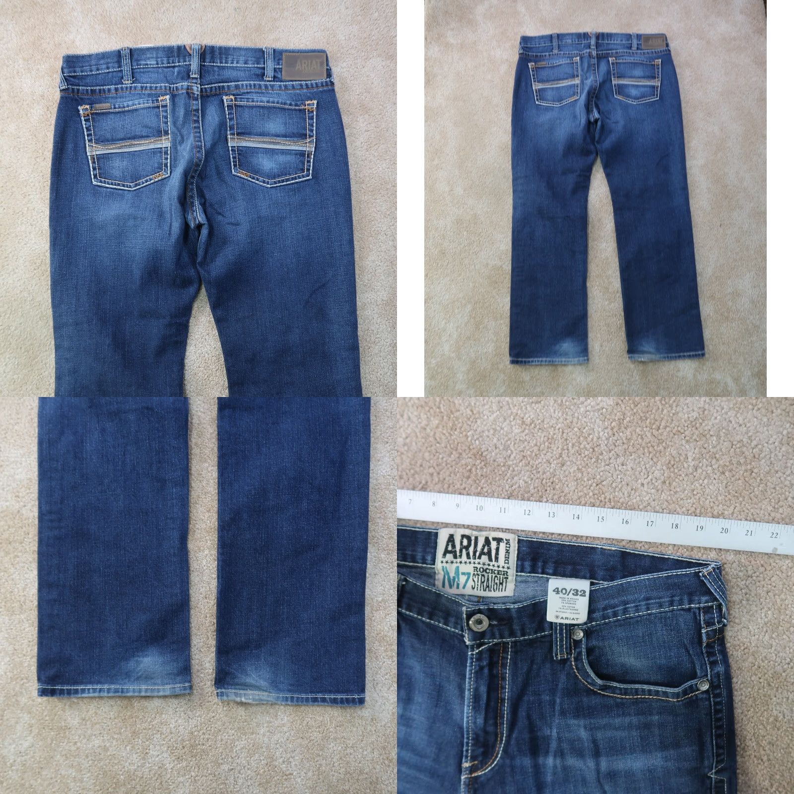 Ariat Ariat M7 Rocker Straight Jeans Men 40x32 Blue Denim 5-Pocket Regular Waist Size US 40 / EU 56 - 8 Thumbnail