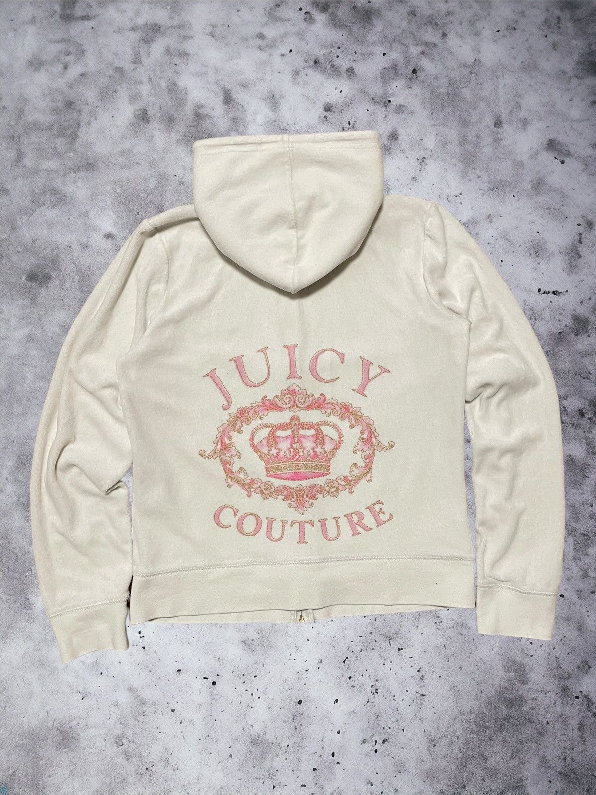 image of Y2K Juicy Couture Velour Hoodie Zip Sweatshirt in Cream/White, Women's (Size Large)