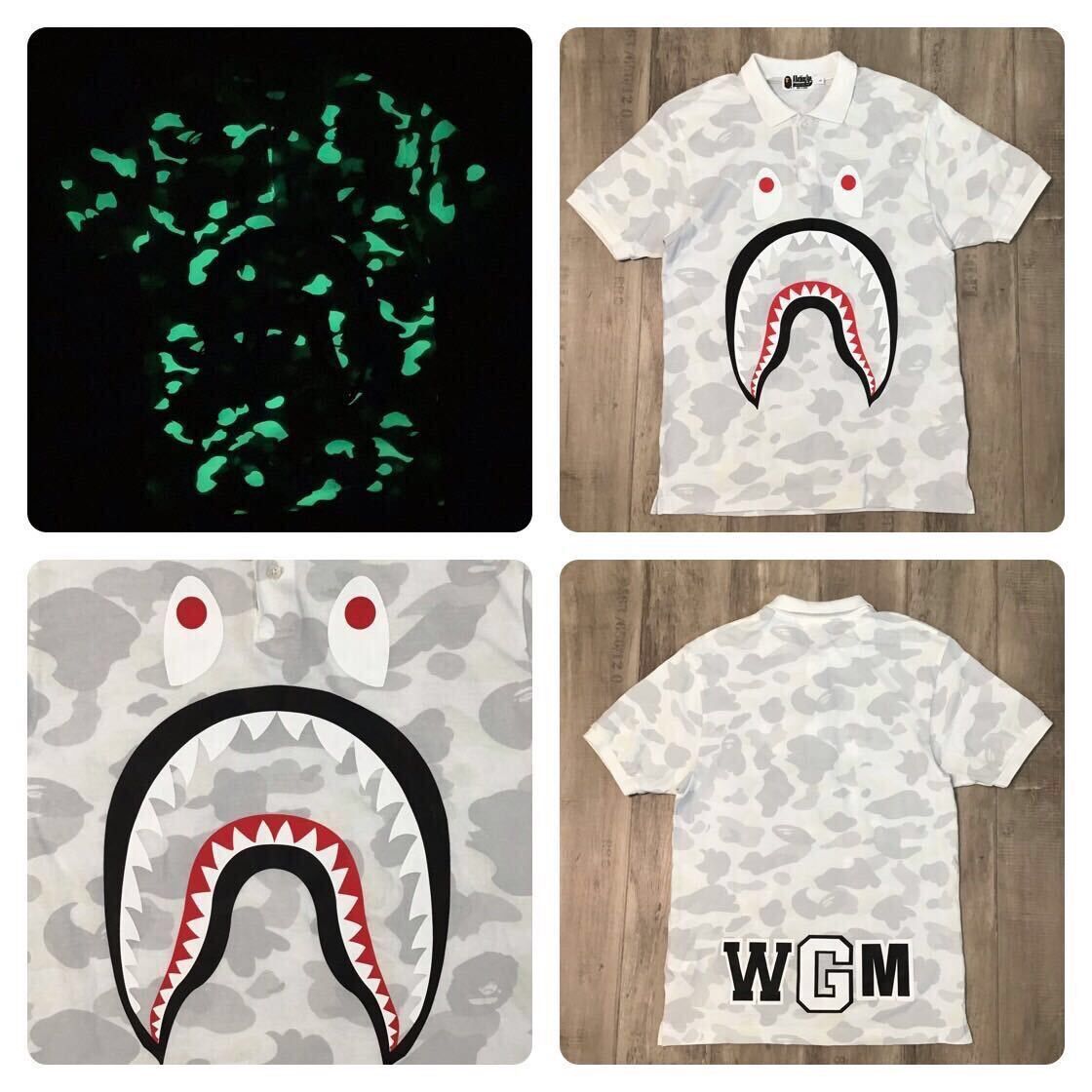 ★BAPE Relax Silhouette Side Shark Polo★ Mens BAPE AUTHENTIC A Bathing Ape Shark Print Black Polo Shirt