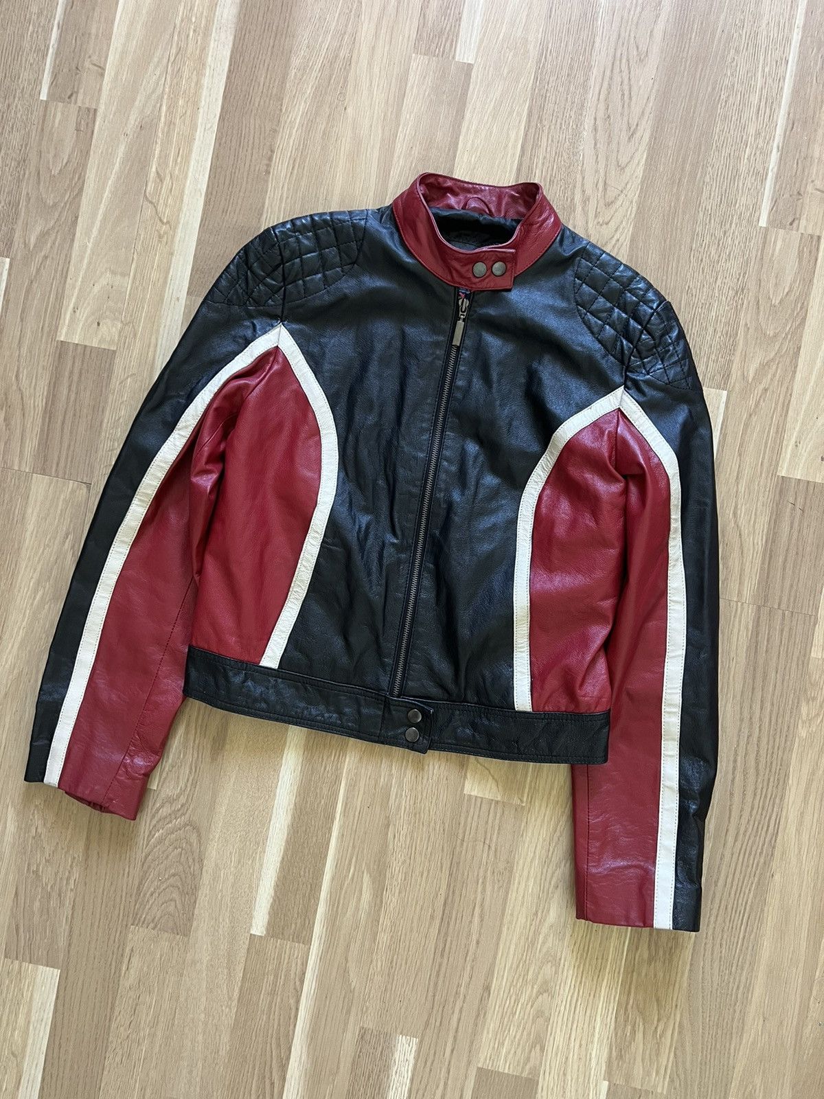 Vintage Vintage racing moto leather jacket cropped y2k style Size M / US 6-8 / IT 42-44 - 2 Thumbnail