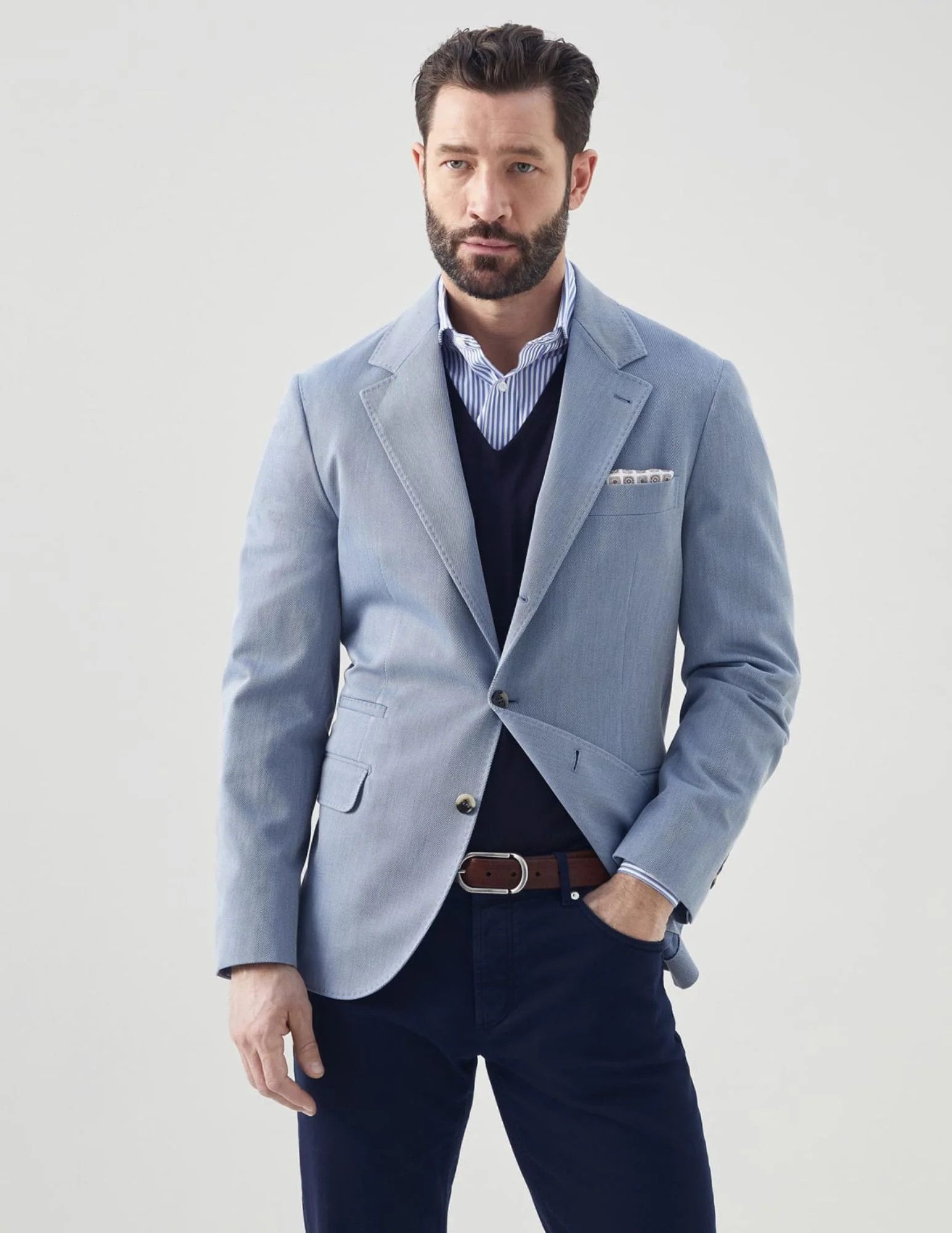Brunello Cucinelli o1w1db11024 Woven Jacket in Blue Size US M / EU 48-50 / 2 - 1 Thumbnail