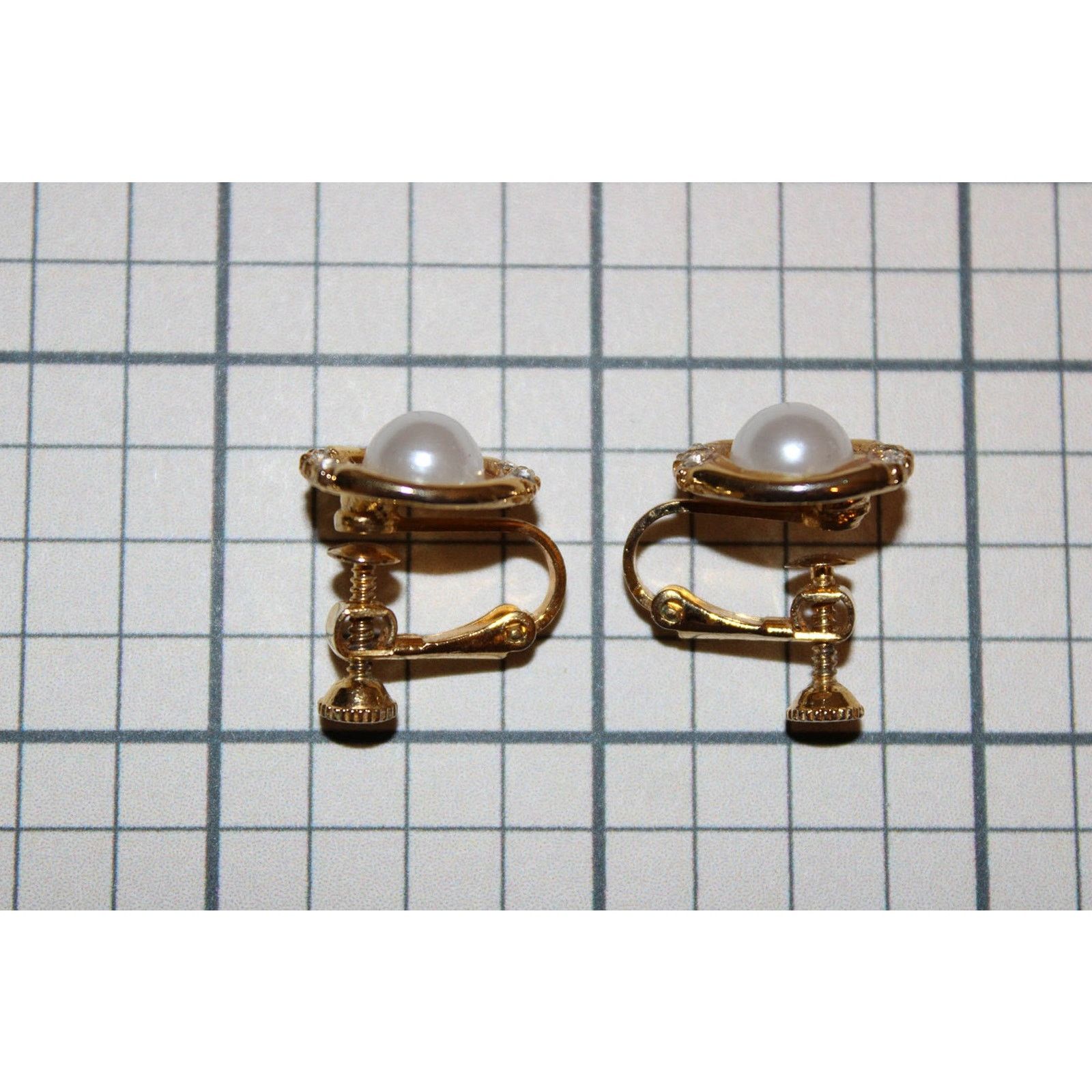 Other Vintage c1980s Faux Pearl & Rhinestone Clip-On Earrings Size ONE SIZE - 3 Thumbnail