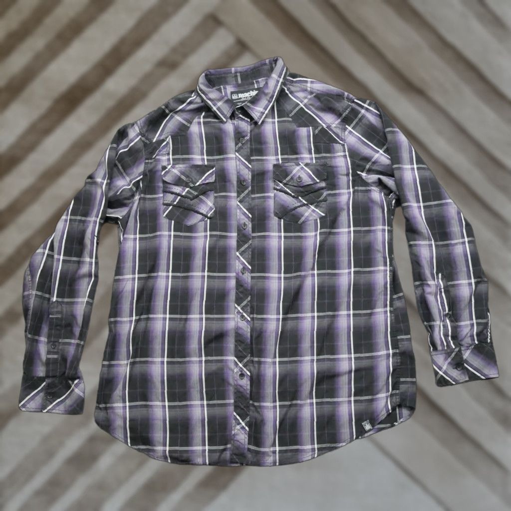 Toy Machine Machine Shirt Mens 2XL XXL Plaid Purple Black Button-Up Western Pocket Collared Button-Up Shirt - Size 2XL - Color Purple - Brand Machine Size US XXL / EU 58 / 5 - 1 Thumbnail