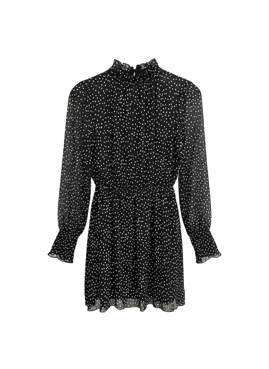 Other THE FIFTH LABEL Black Mini Dress Ruffled Mock Neck Long Sheer Sleeves S Size S / US 4 / IT 40 - 1 Thumbnail