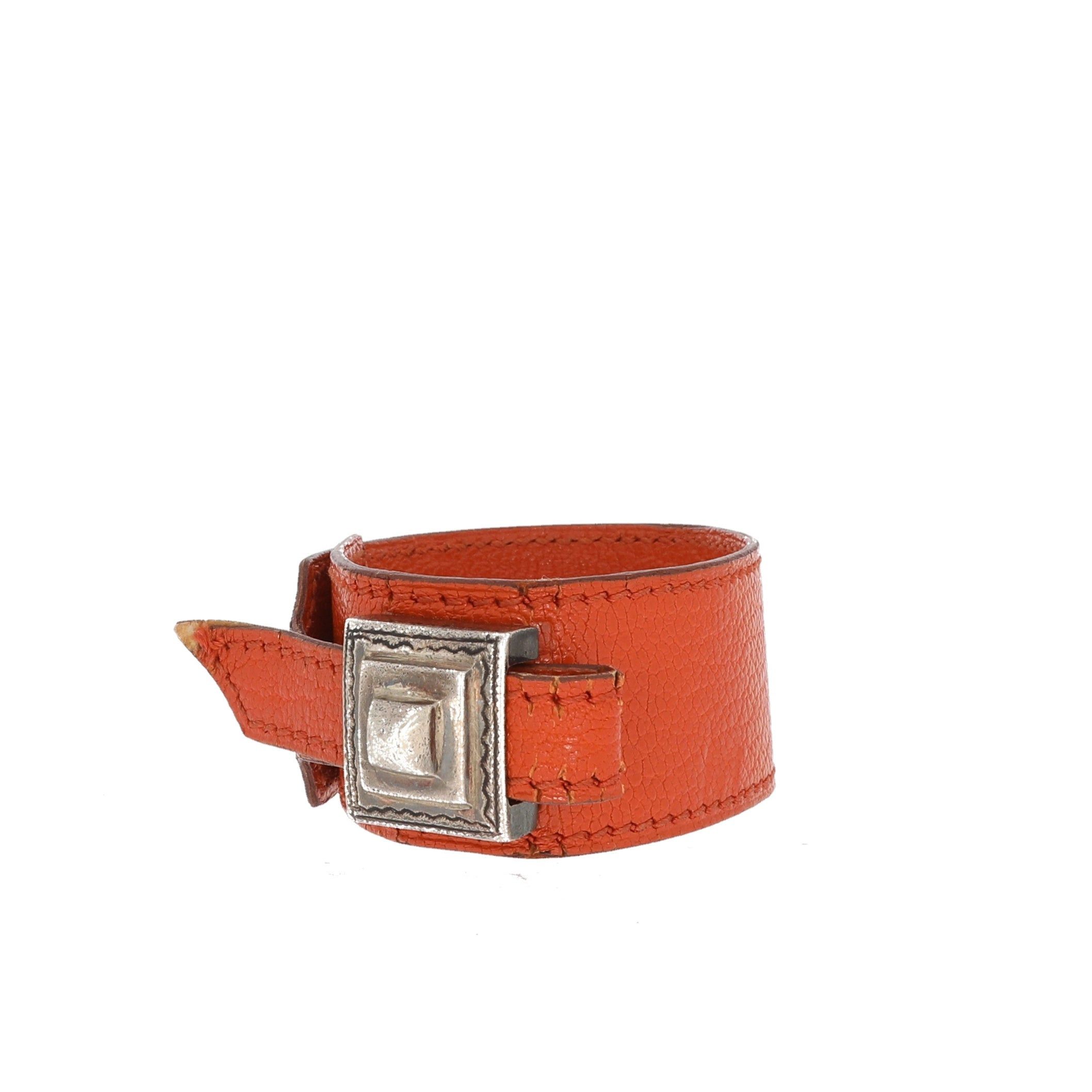 image of Hermes Artemis Bracelet In Orange Leather, Women's