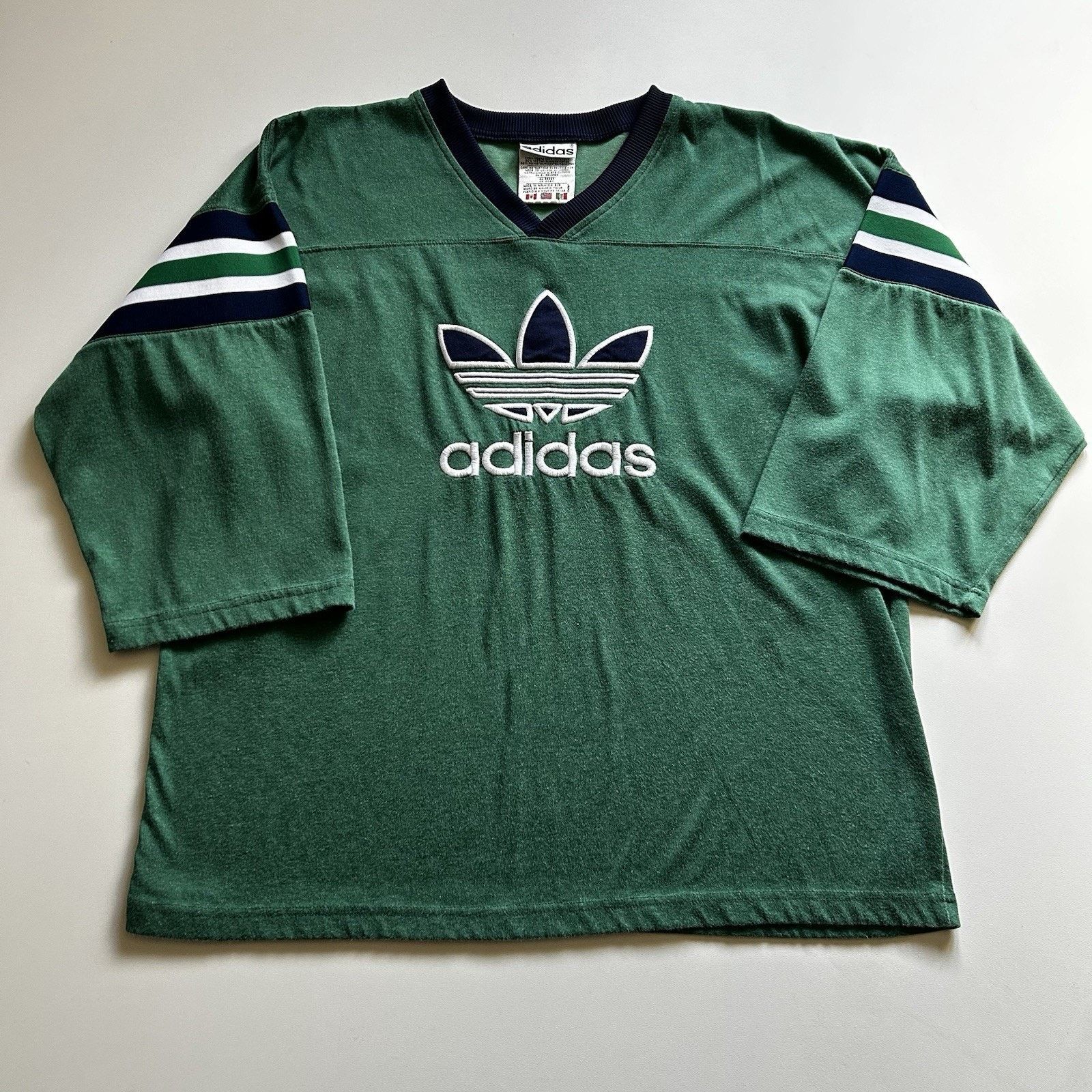 Adidas Vintage 90s Adidas Shirt Large Trefoil 3/4 Long Sleeve Rare Size US L / EU 52-54 / 3 - 1 Thumbnail