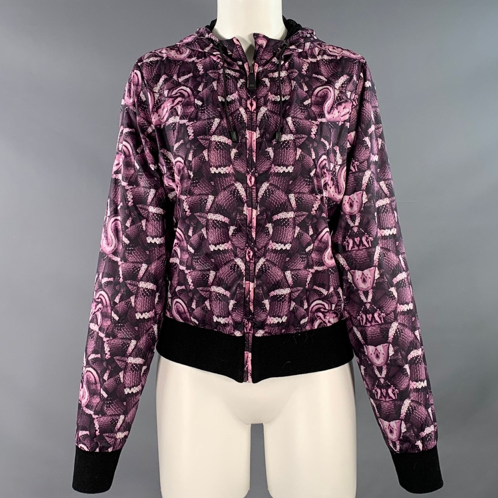 Marcelo Burlon S Black Purple Polyamide Snake Print Hooded Rain Jacket Size S / US 4 / IT 40 - 1 Thumbnail