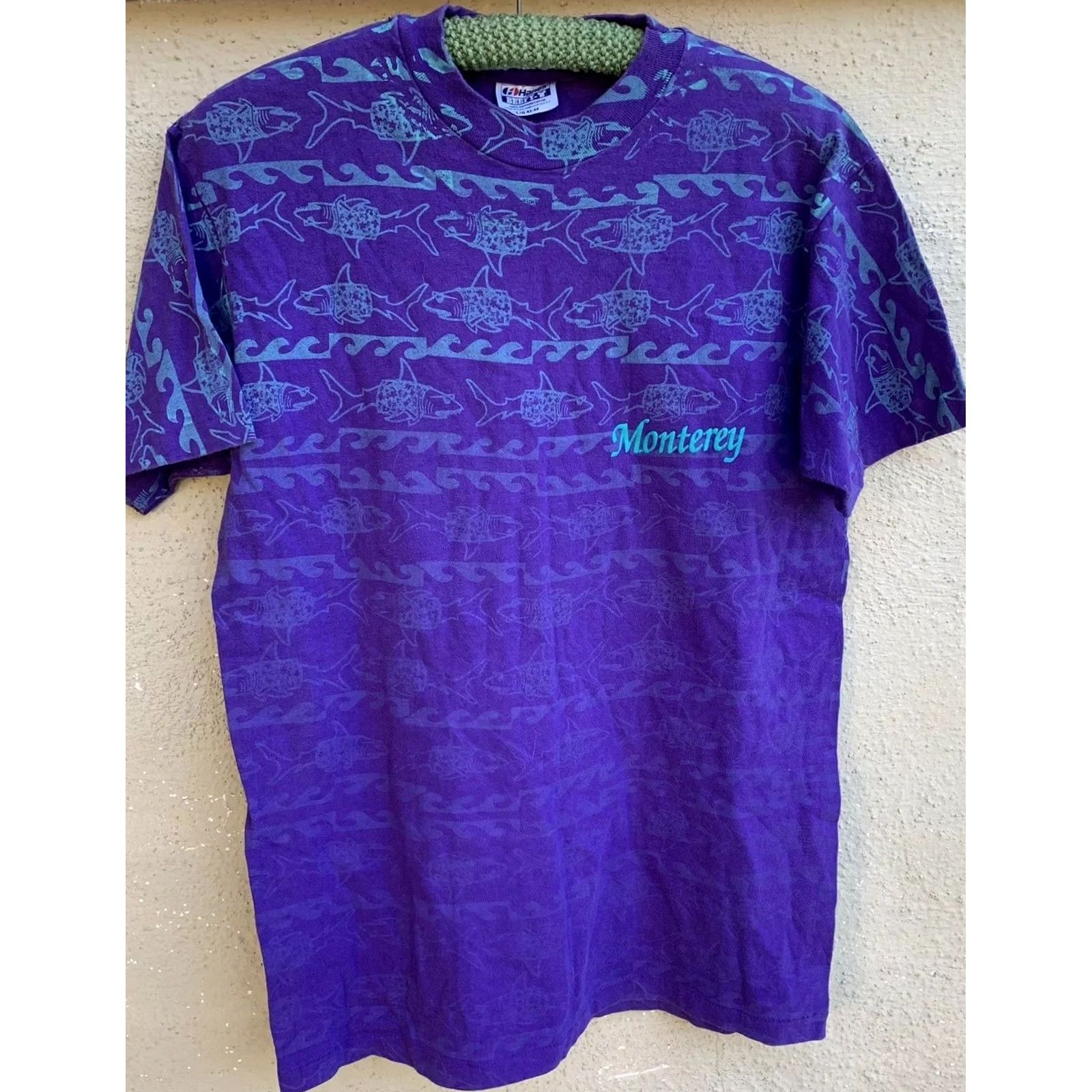 Hanes VINTAGE Monterey All Over Print Shark In Sunglasses & Shirt T-Shirt 80s 90s L Mens Purple Graphic Tee Hanes 100% Cotton Short Sleeve Sportswear/Beach Size US L / EU 52-54 / 3 - 5 Thumbnail