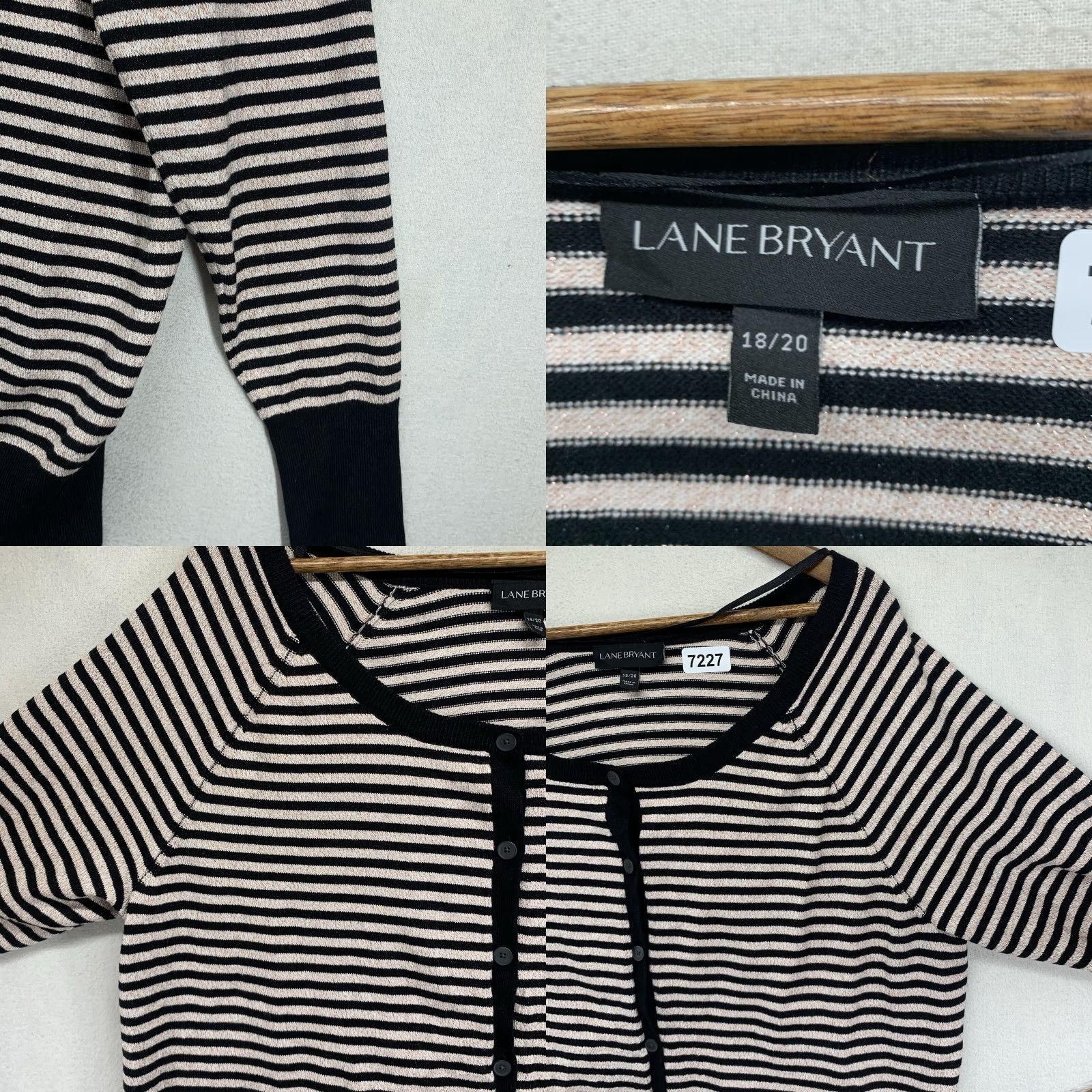 Vintage Lane Bryant Women’s Top Blouse Knit Cardigan Black Stripes Gold Metallic Relaxed 18/20 Casual Formal Party Workwear Size XXL / US 16-18 / IT 52-54 - 8 Thumbnail