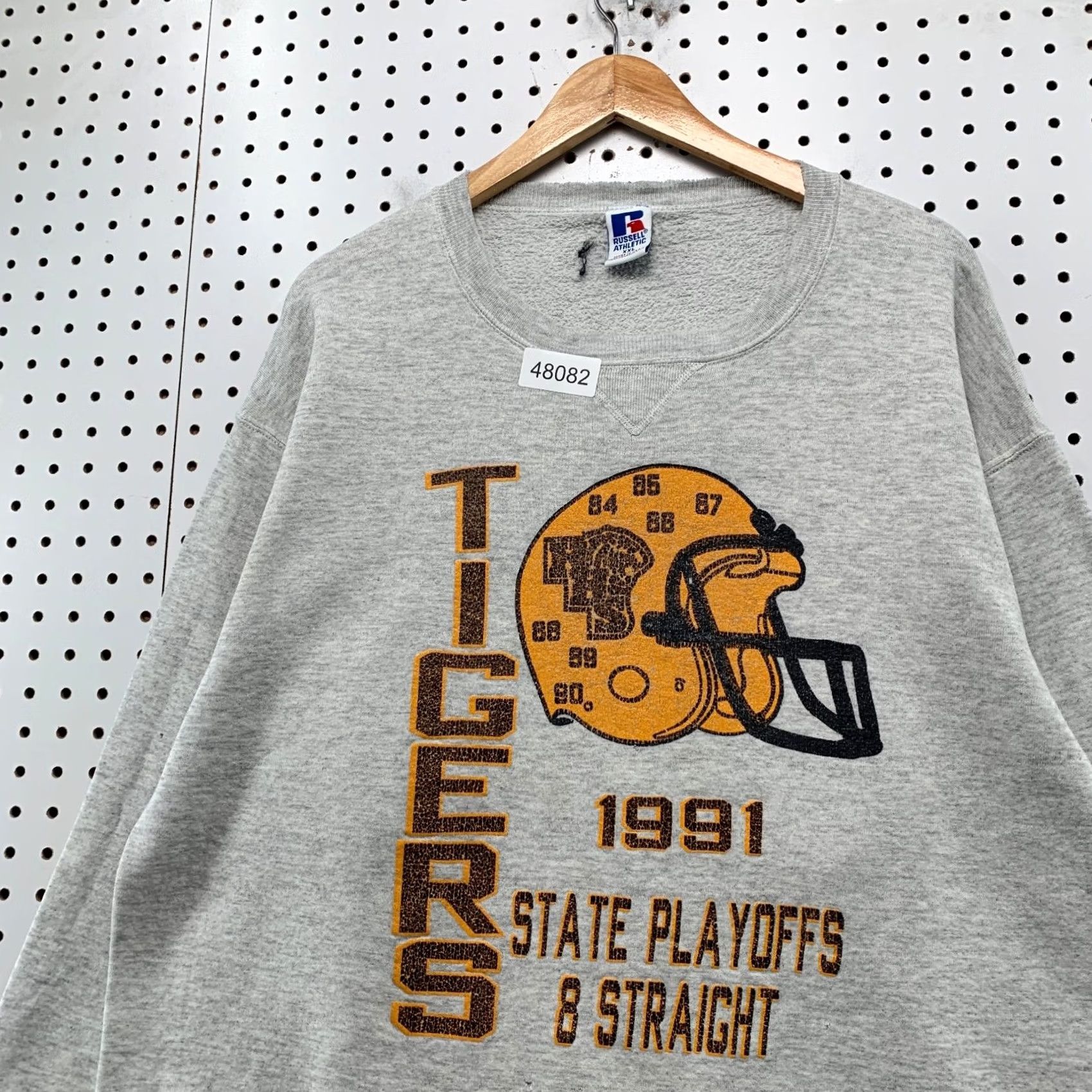 Russell Athletic VINTAGE Tigers Football Sweatshirt Mens 2XL Gray Russell Athletic Crew Neck 90s State Playoff Champs US Size US XXL / EU 58 / 5 - 5 Thumbnail