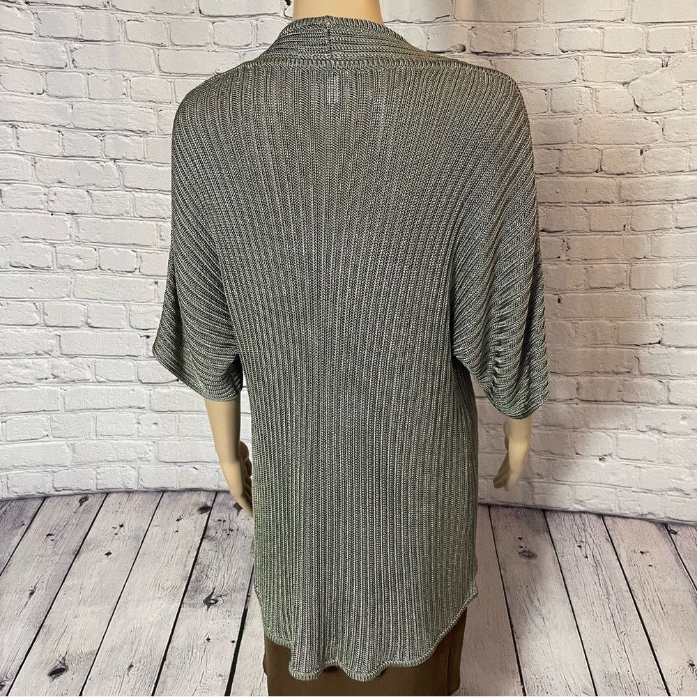 Chicos New Chico's Open Front Knit Short Sleeve Olive Rayon Cardig Size XL / US 12-14 / IT 48-50 - 6 Thumbnail