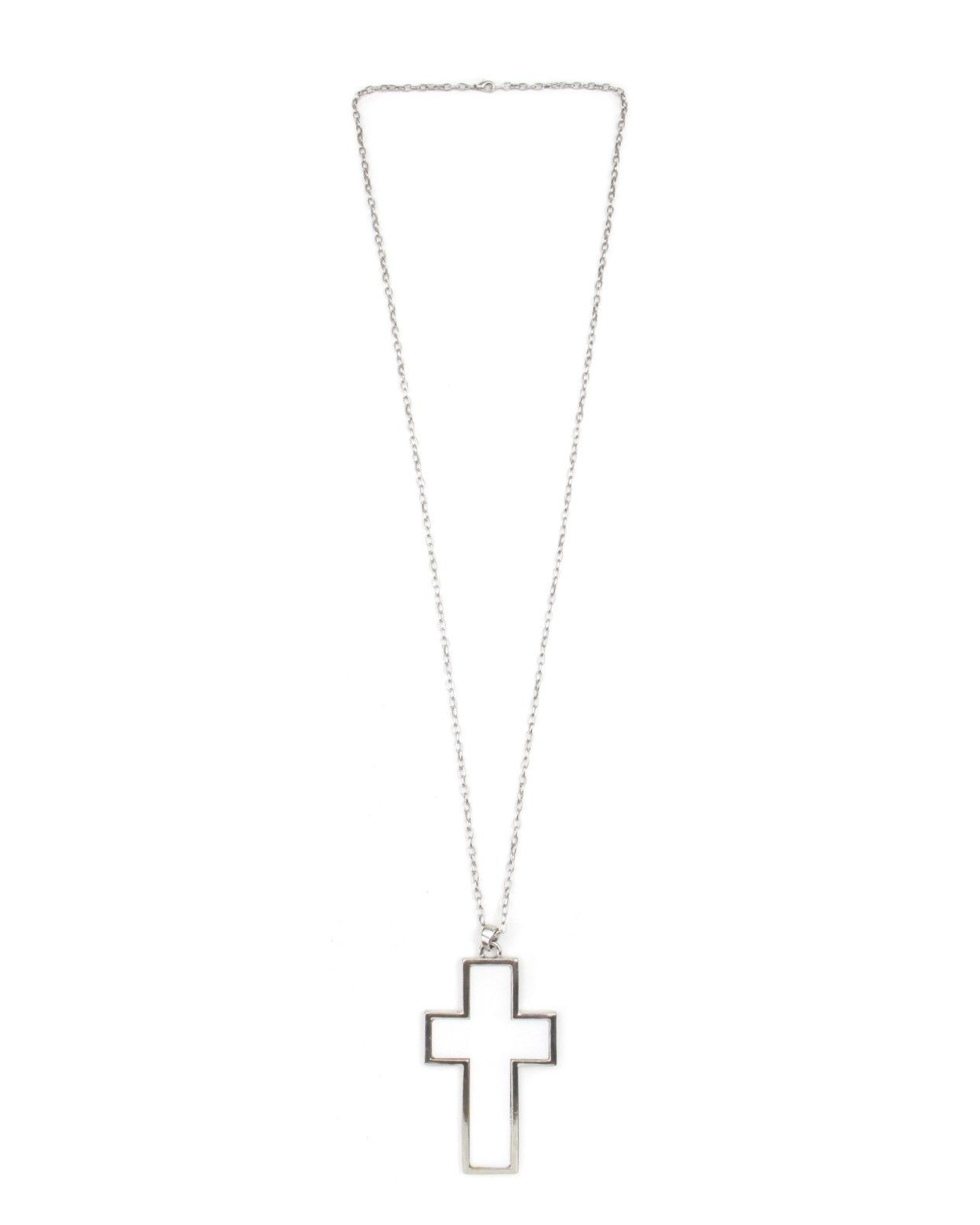 2000S JAPANESE MADE SILVER-TONE OPENWORK CROSS NECKLACE