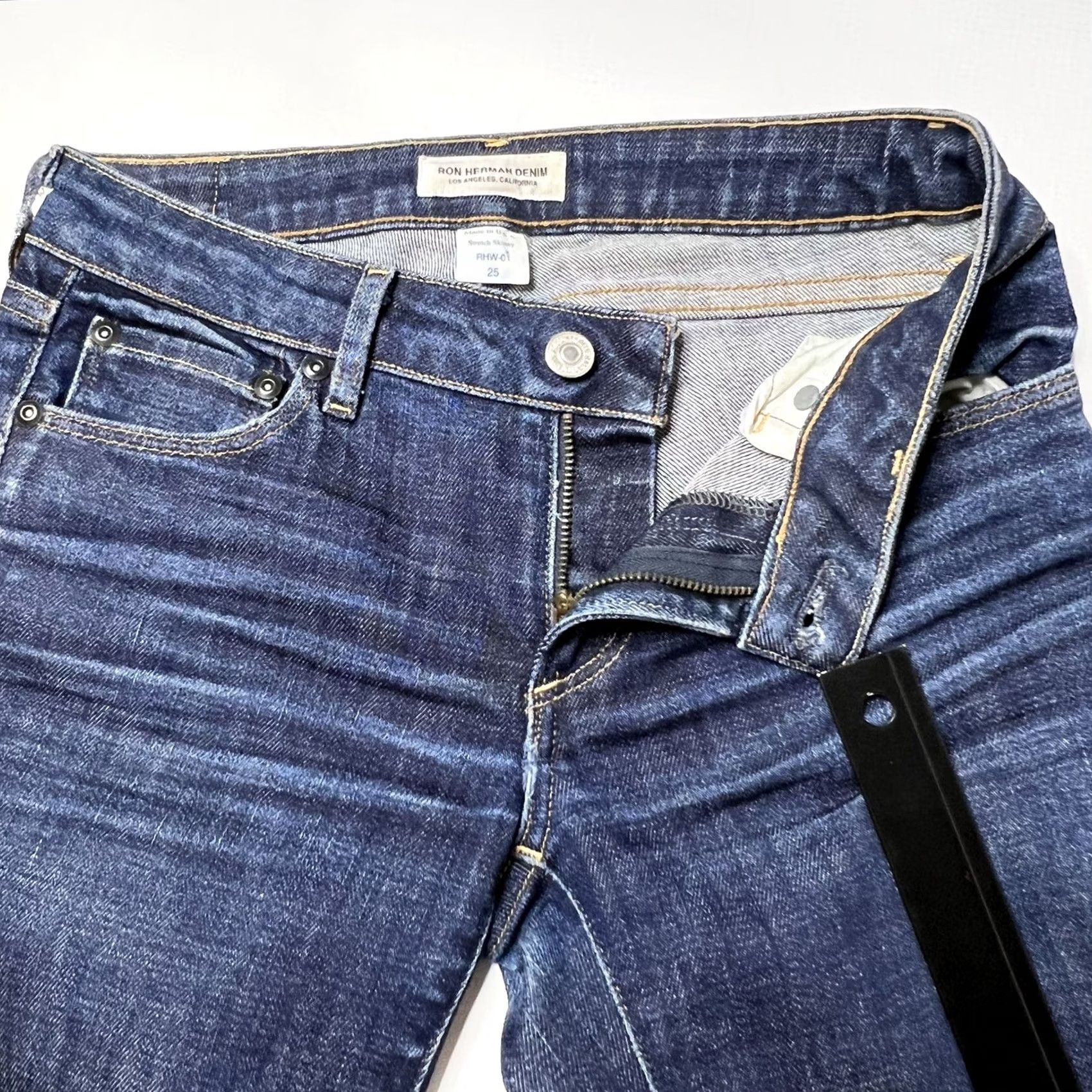 Denime Ron Herman Denim Jeans Size 25 Stretch Skinny RHW-01 29” Inseam Mens Women Adults Skinny Denim pants Blue 5-Pocket Distressed Vintage: No Size 42" / US 20 - 3 Thumbnail