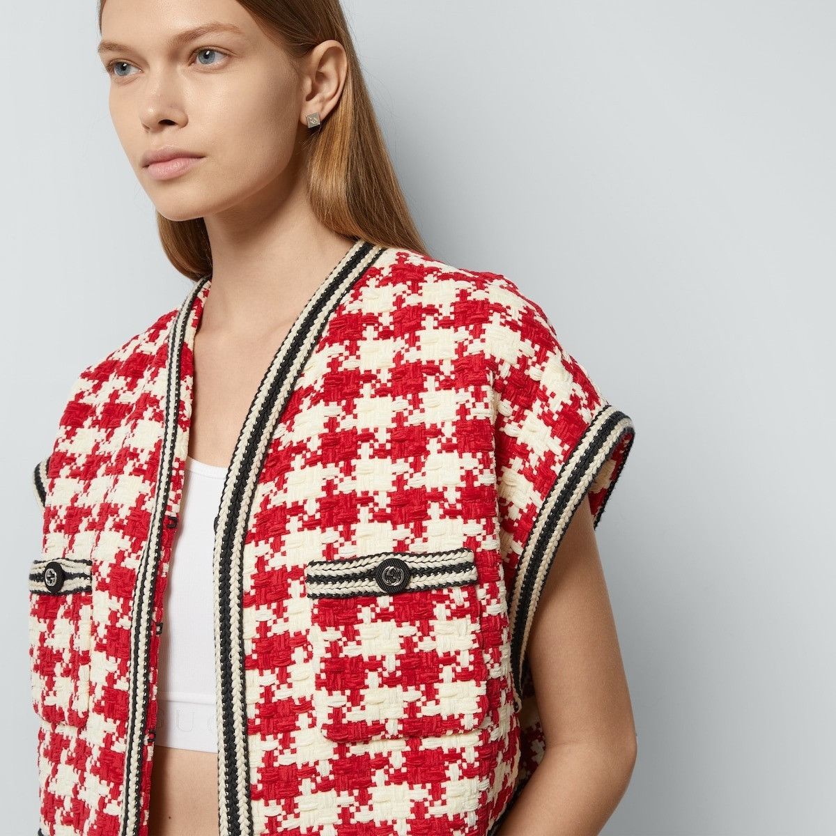 Gucci o1la5ras0526 Houndstooth Chenille Gilet in Multicolor Size XS / US 0-2 / IT 36-38 - 4 Thumbnail