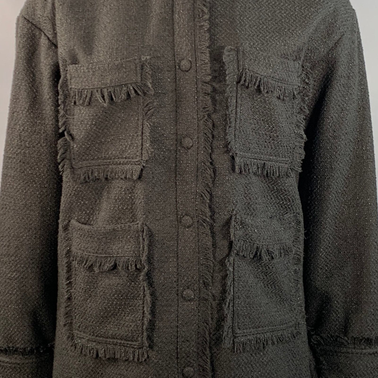 APPARIS Size XL Black Polyester Tweed Patch Pockets Fringed Coat Size XL / US 12-14 / IT 48-50 - 2 Thumbnail