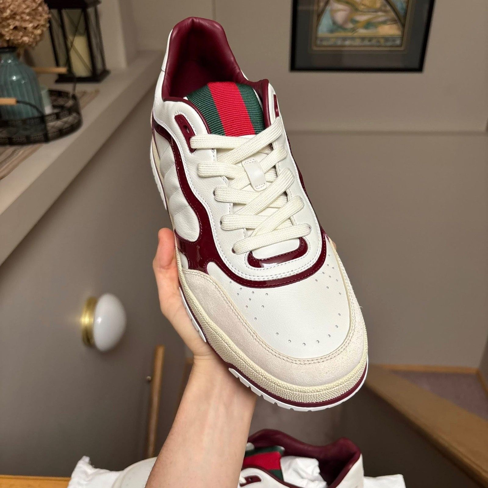 Gucci Gucci Re-Web White/Burgundy/Cream Sneakers - MSRP: $1190 Size US 12.5 / EU 45-46 - 4 Thumbnail