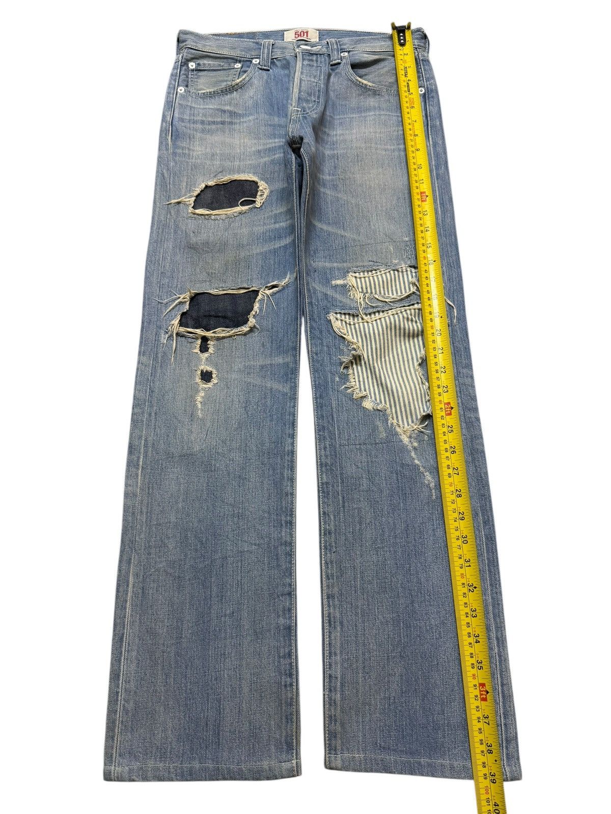 Levi's Vintage Levis 501 Blue Faded Distressed Patch Straight Leg Size US 29 - 10 Thumbnail