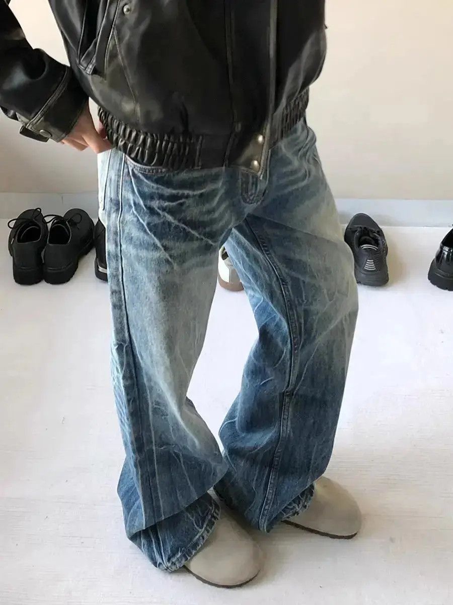 Japanese Brand Retro loose straight leg lightning cracked jeans Size US 32 / EU 48 - 3 Thumbnail