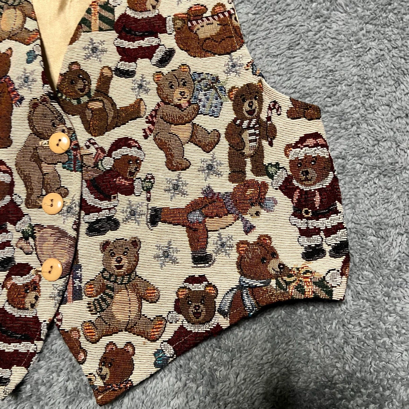 Vintage VINTAGE Facets by Mirrors Teddy Bear Vest Medium Regular Women Tie Back 90's Cosplay Brown Tapestry Cottage Granny Y2K Suit Vest M Vest Women Brown Size M / US 6-8 / IT 42-44 - 2 Thumbnail