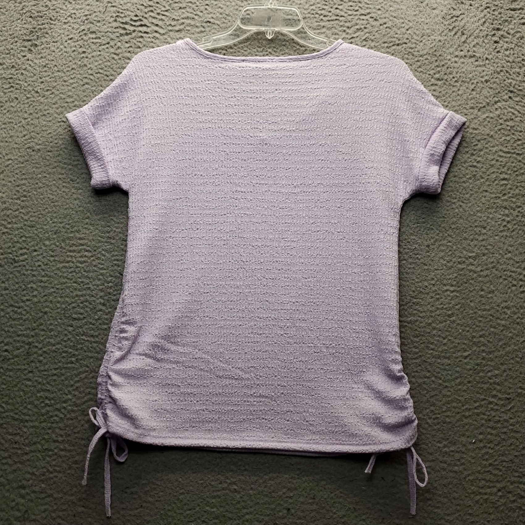 Vintage Tint & Shadow Blouse Top Womens S Purple Textured Short Sleeve Side Tie V-Neck Body Size S / US 4 / IT 40 - 2 Thumbnail