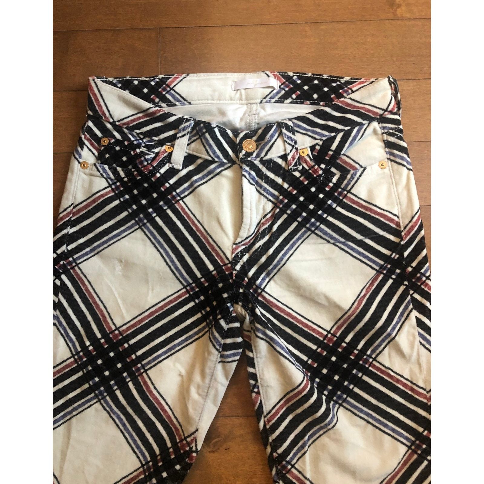 7 For All Mankind 7 for all mankind Skinny Cream Velvet Black Plaid Pants 27 Size 27" / US 4 / IT 40 - 9 Thumbnail