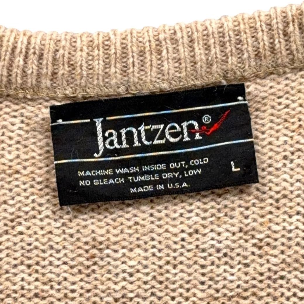 Jantzen VINTAGE Jantzen Sweater Adult LARGE Brown Heather Oatmeal Knit Vneck USA 80s Mens Size US L / EU 52-54 / 3 - 4 Thumbnail