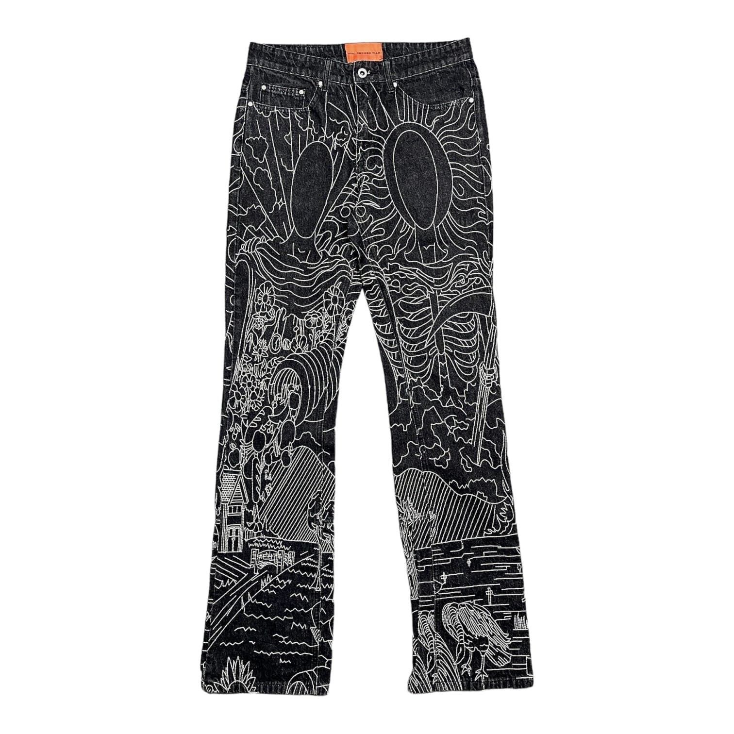 Image of Who Decides War By Mrdr Brvdo Duality Embroidered Jeans Coal, Men's (Size 30)