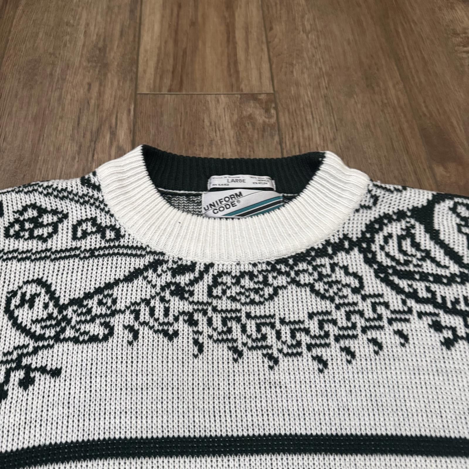 Other Vintage 80s Paisley Knit Holiday Sweater Dark Green & White Size US L / EU 52-54 / 3 - 2 Thumbnail