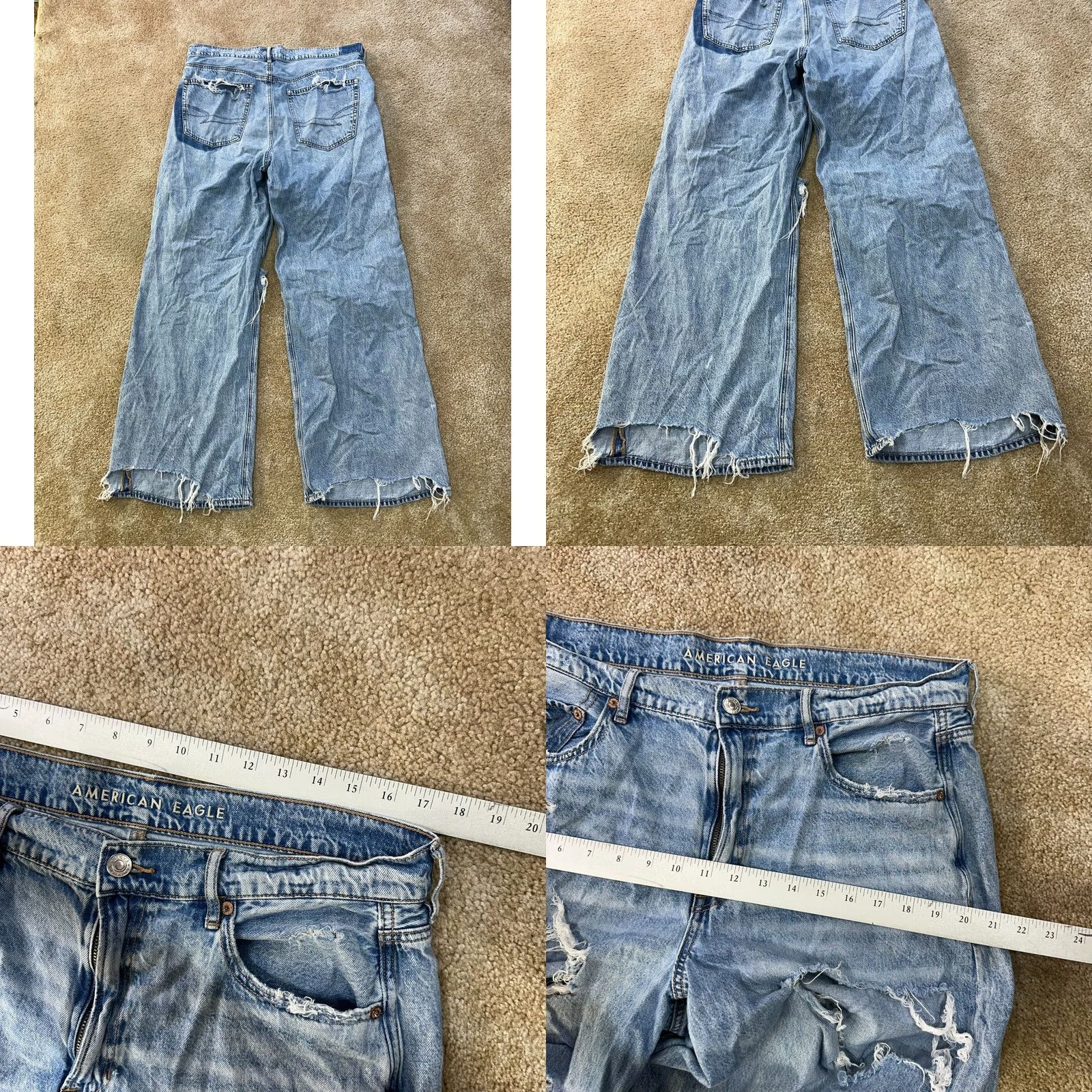 American Eagle Outfitters American Eagle Jeans Women 14 Blue Denim Super High Baggy Wide Leg ripped Size 36" / US 14 / IT 50 - 8 Thumbnail
