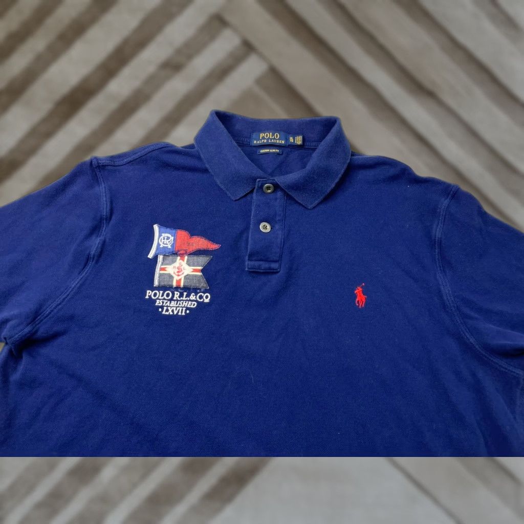 Ralph Lauren Ralph Lauren Polo Shirt Navy Blue Custom Slim Fit Mens XL Polo USA Flag Navy Blue Size US XL / EU 56 / 4 - 1 Thumbnail