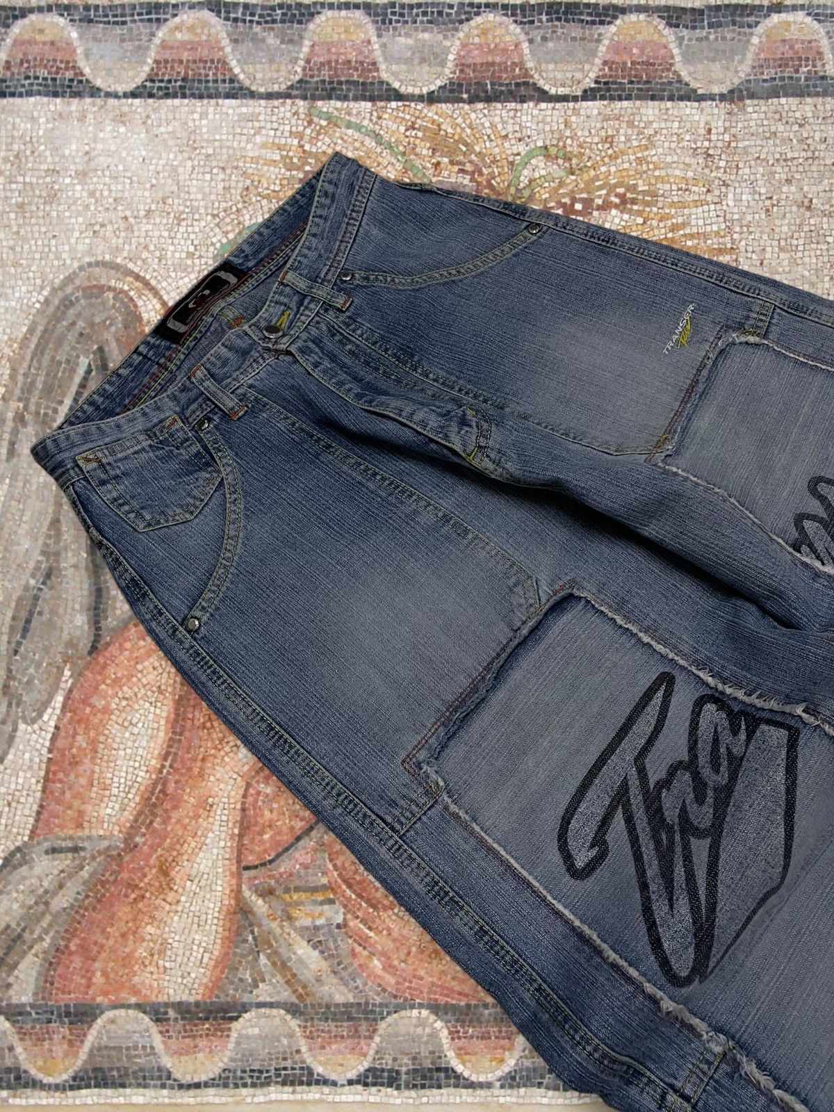Japanese Brand Vintage 1990s Japan Designer Transer Double Knee Baggy Denim Size US 28 / EU 44 - 7 Thumbnail