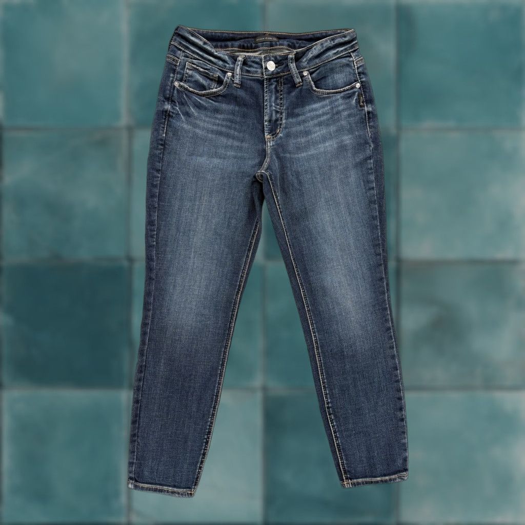 Silver Jeans Co. VINTAGE? No. Silver Jeans Suki Skinny Crop Womens 29x26 Blue Stretch Denim Grunge Western Size 29" - 1 Thumbnail