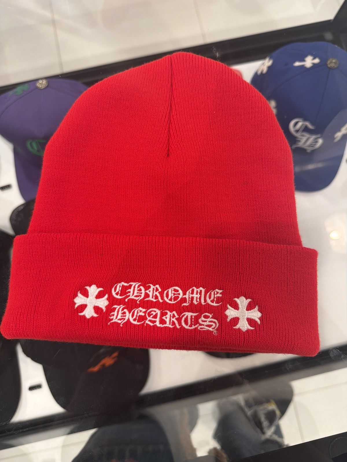 Chrome Hearts Chrome Hearts Stacked Red Beanie Size ONE SIZE - 1 Thumbnail