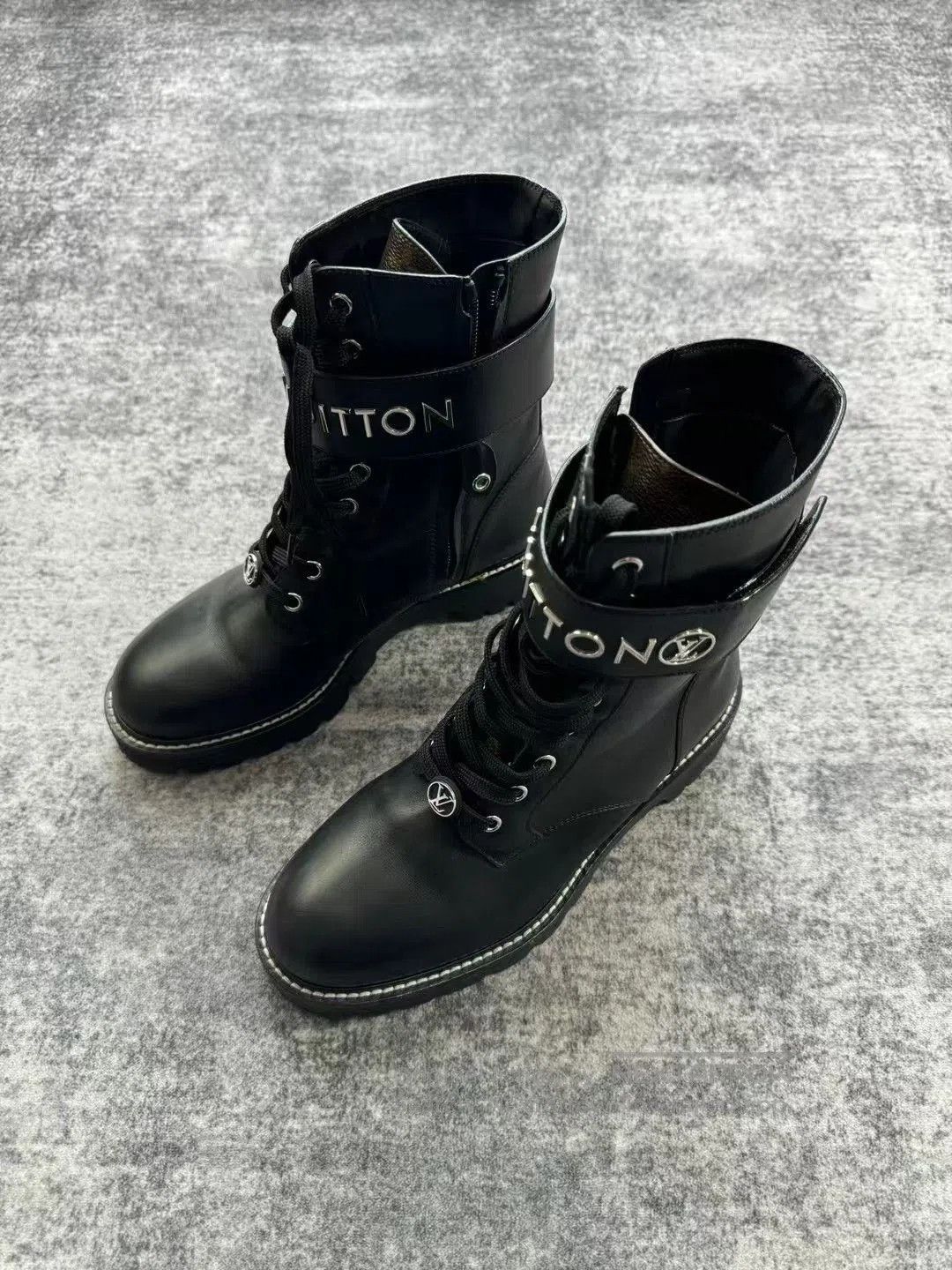Louis Vuitton Louis Vuitton Black Silver Logo Martin Boots. Size US 7.5 / IT 37.5 - 1 Thumbnail
