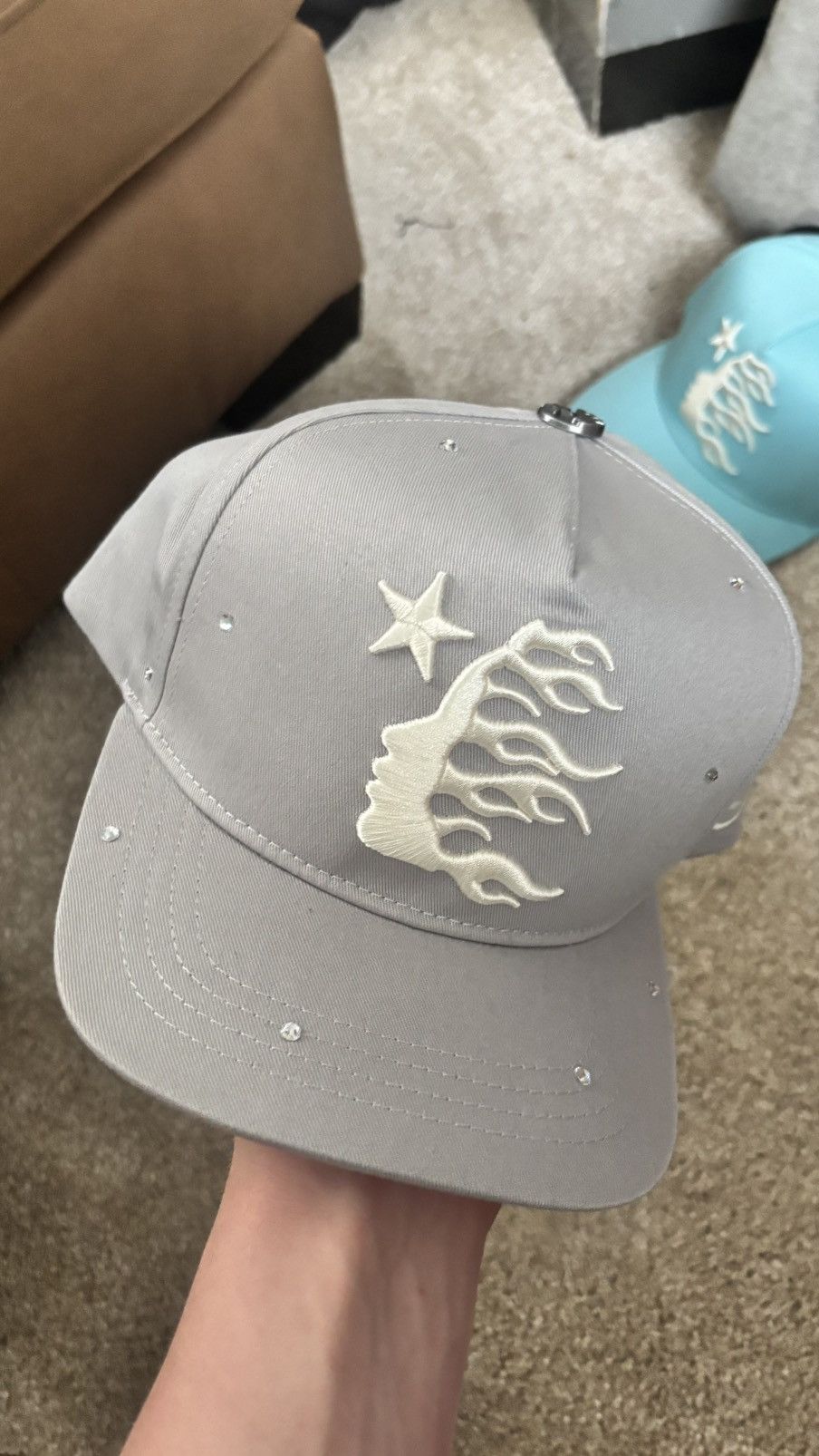 HELLSTAR Hellstar Grey Rhinestone Snapback Hat Size ONE SIZE - 1 Thumbnail