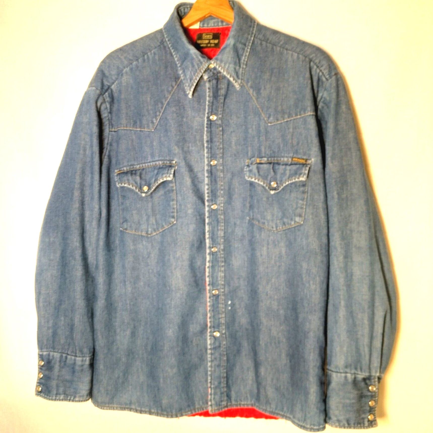 Sears VINTAGE Sears Western Wear Shirt L Blue Chambray Pearl Snap Quilted Shacket Mens Size US L / EU 52-54 / 3 - 2 Thumbnail