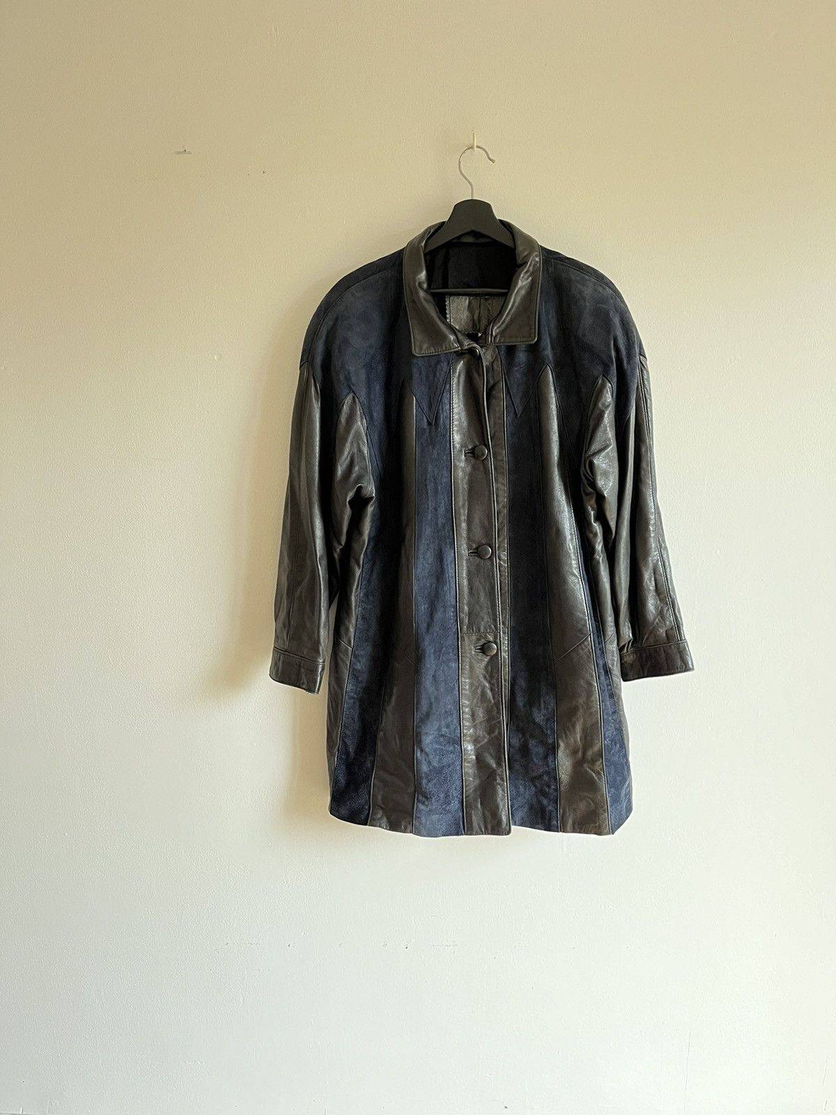 Genuine Leather × Japanese Brand × Vintage LEATHER SUEDE STRIPED TRENCH COAT LONG JACKET WESTERN BIKER Size M / US 6-8 / IT 42-44 - 10 Thumbnail