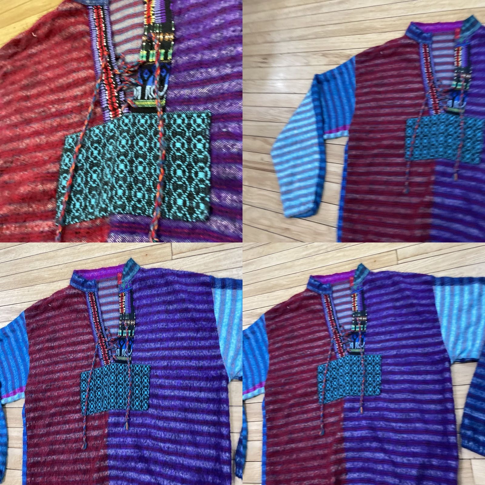 AQUA Hippie Surfer Beach Sweater Adult L Tribal Knit Aqua Purple Red ColorBlock 44" Ensemble Size L / US 10 / IT 46 - 9 Thumbnail