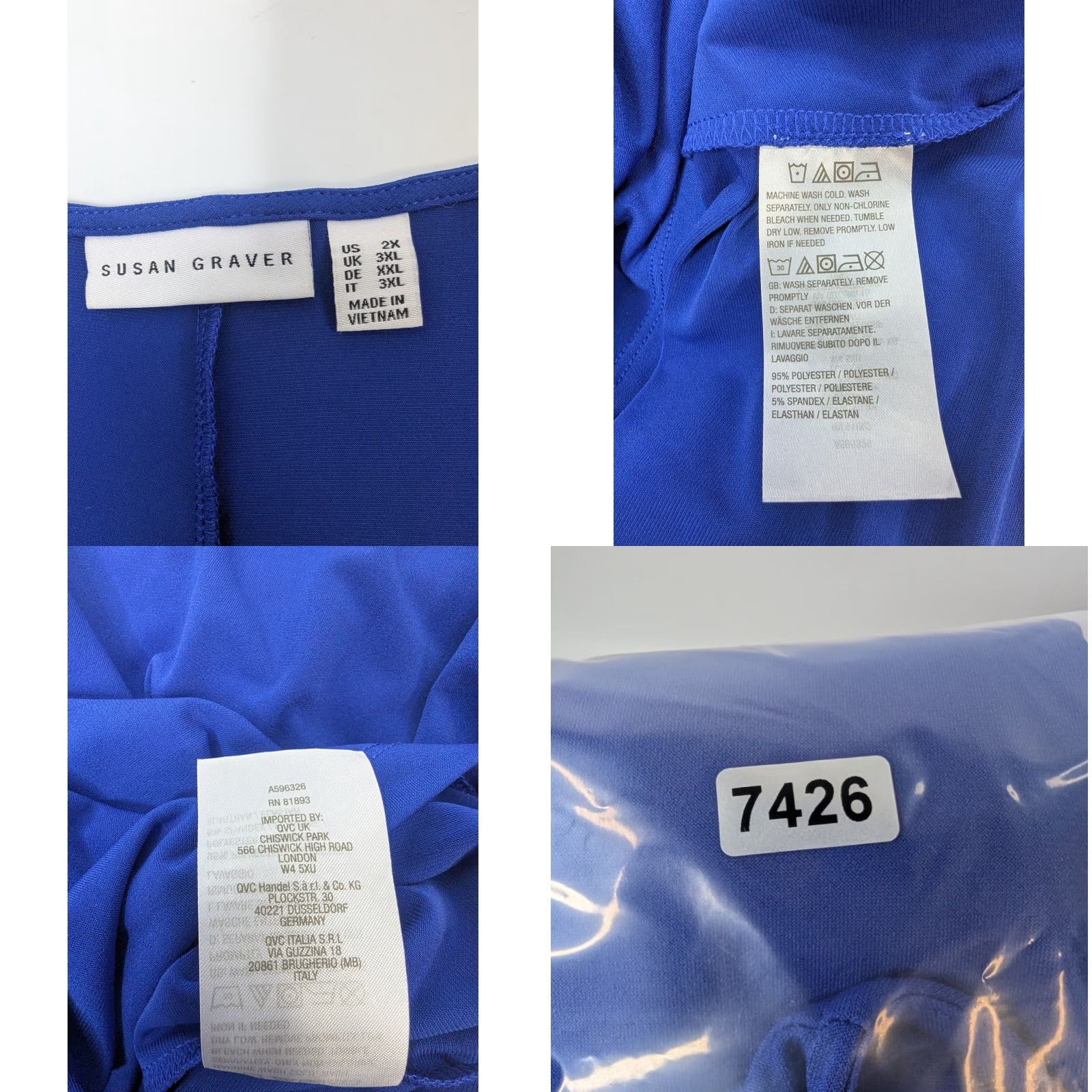 Vintage Susan Graver Dress 2X Royal Blue Liquid Knit Stretchy Slinky Casual Swing Size XXL / US 16-18 / IT 52-54 - 8 Thumbnail